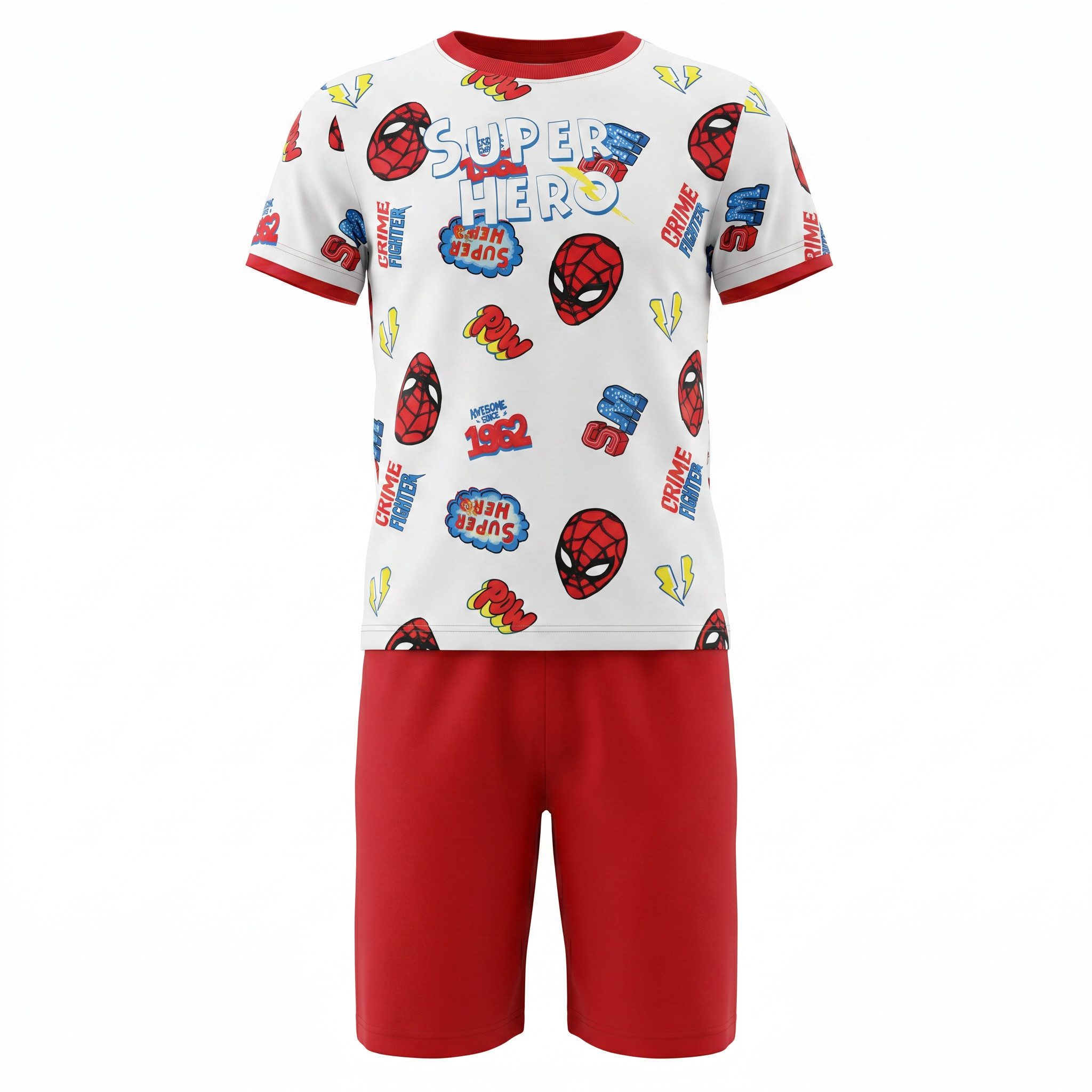 MARVEL Schlafanzug Spiderman kurzarm Kinder Pyjama Gr. 104 bis 134, 100% Baumwolle, Blau oder Rot