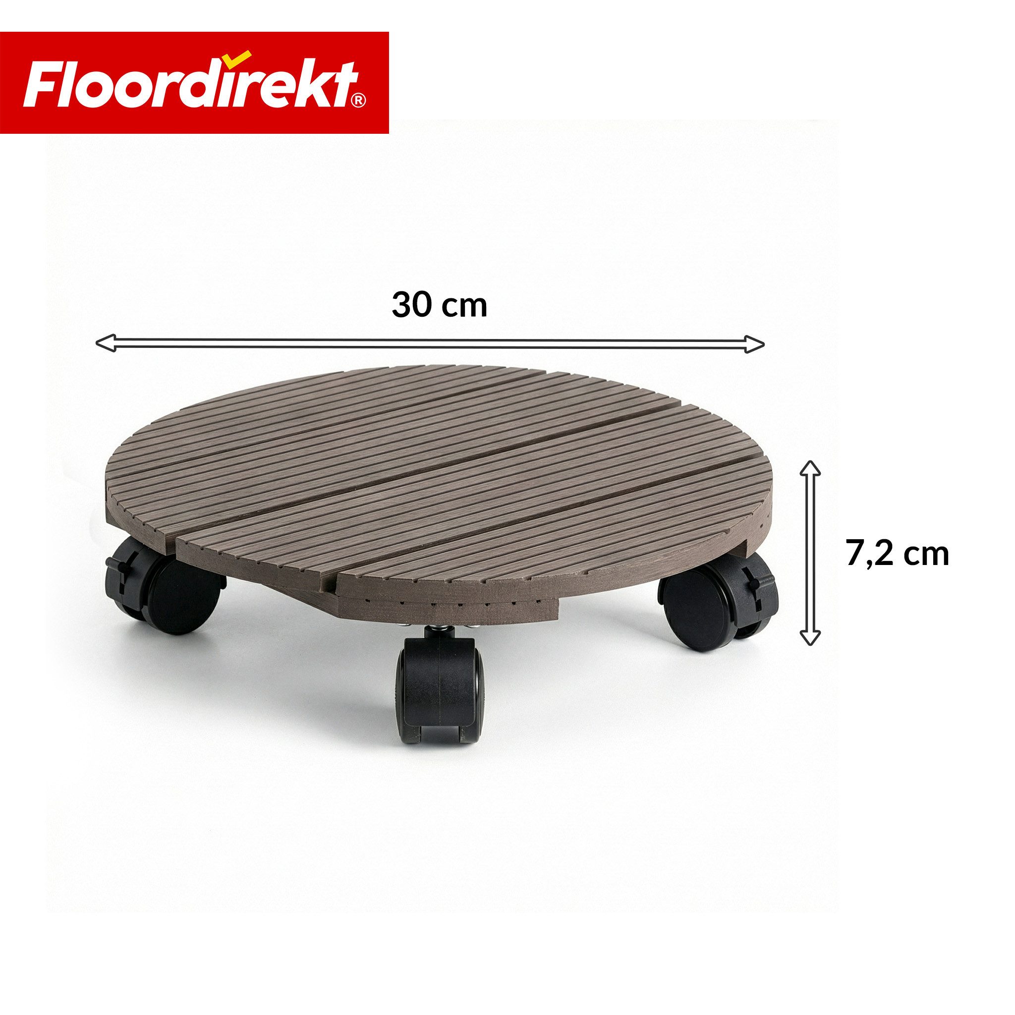 Floordirekt Pflanzenroller Countess, rund aus WPC 30x30 cm, mit Bremse, Rolluntersetzer bis 80 kg, (1-St), stabile 360 Grad Lenkrollen, ideal für Blumentöpfe & Pflanzkübel