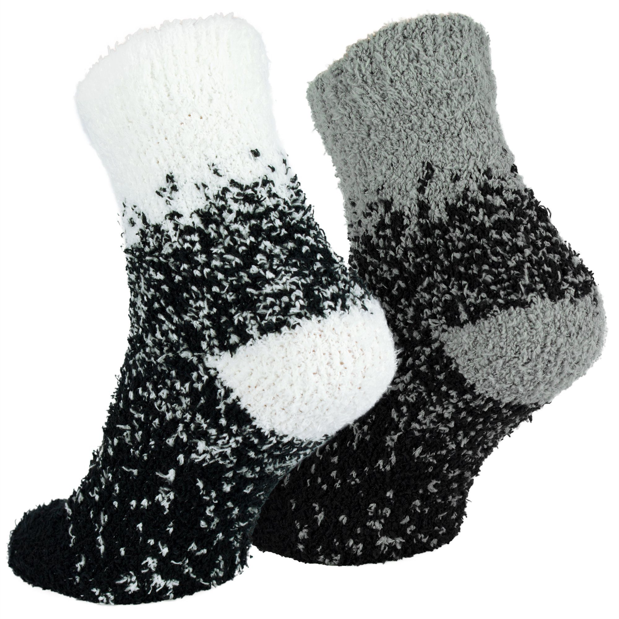 Black Paar Kuschelsocken flauschige (2-Paar) Weiß/Grau Snake 2 Haussocken