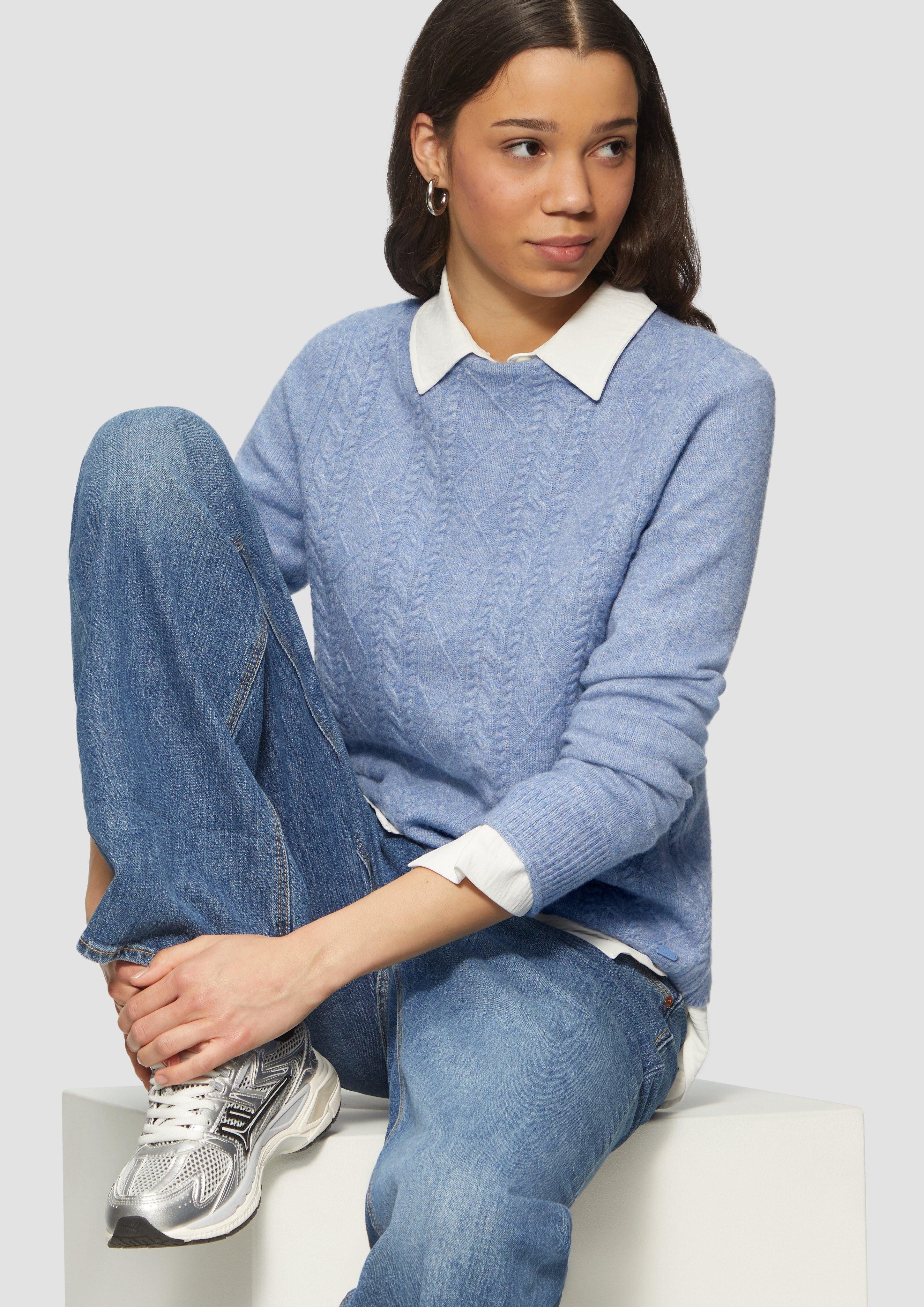 QS Strickpullover Flauschiger Pullover mit Zopfmuster günstig online kaufen