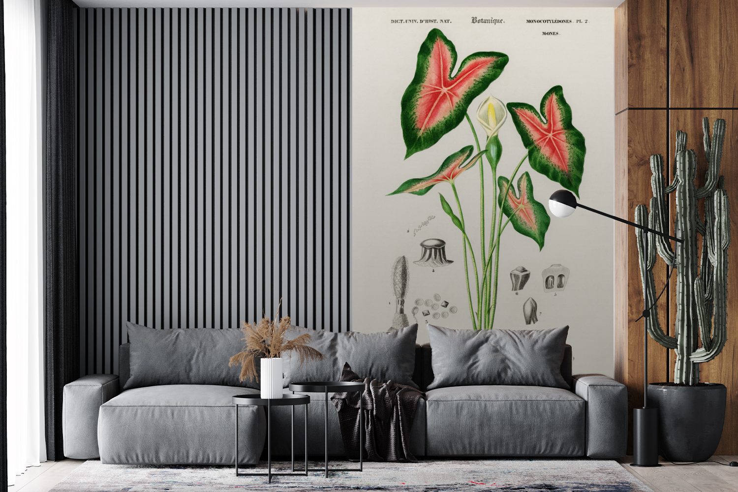 bedruckt, Pflanze Caladium, für Jahrgang - Vinyl Wandtapete - Tapete Schlafzimmer, oder MuchoWow (3 Wohnzimmer Matt, Fototapete St),