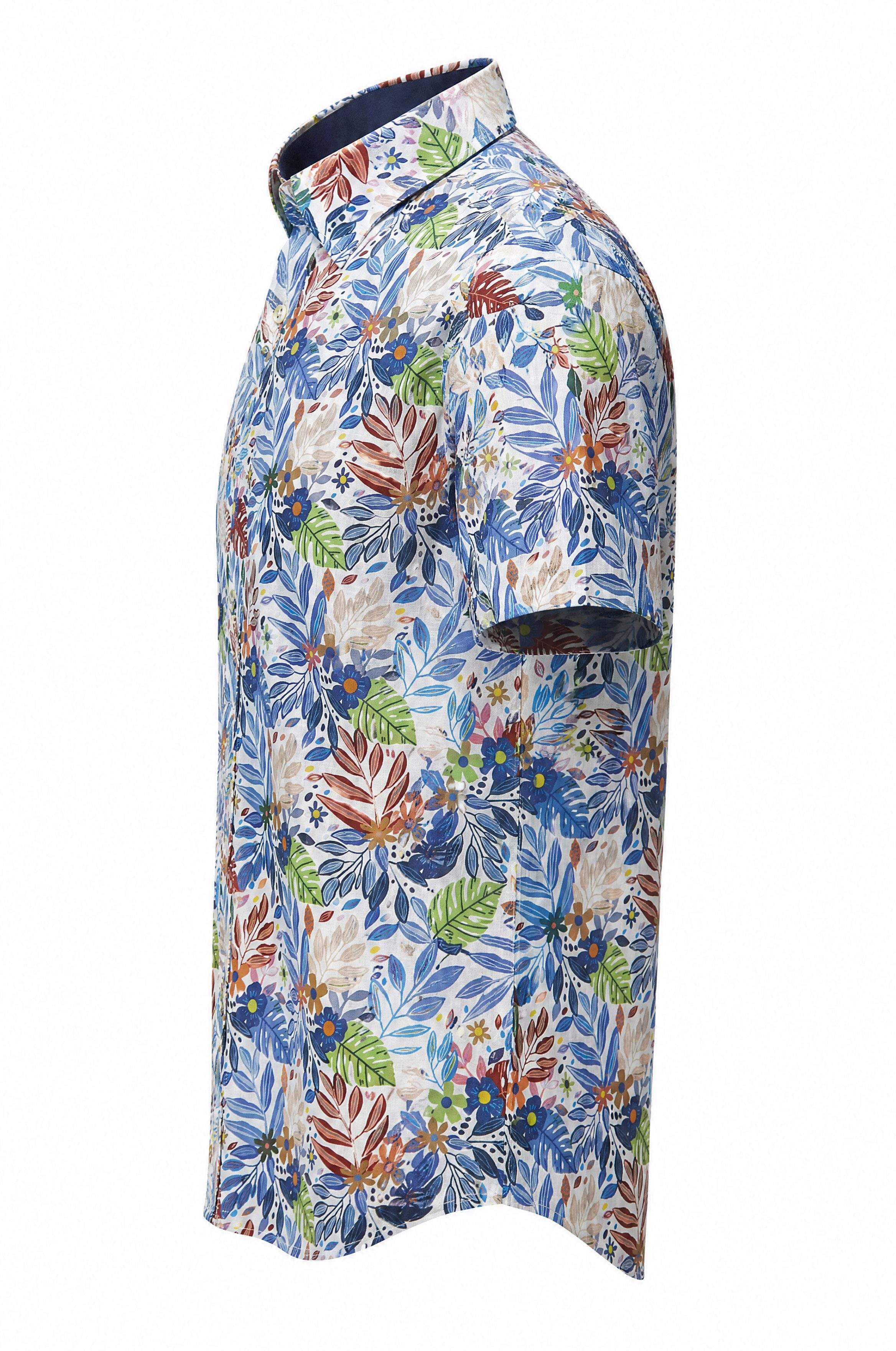 Haupt Kurzarmhemd Modern Fit Kurzarm Baumwoll-Herrenhemd mit Blumenprint Multicolor