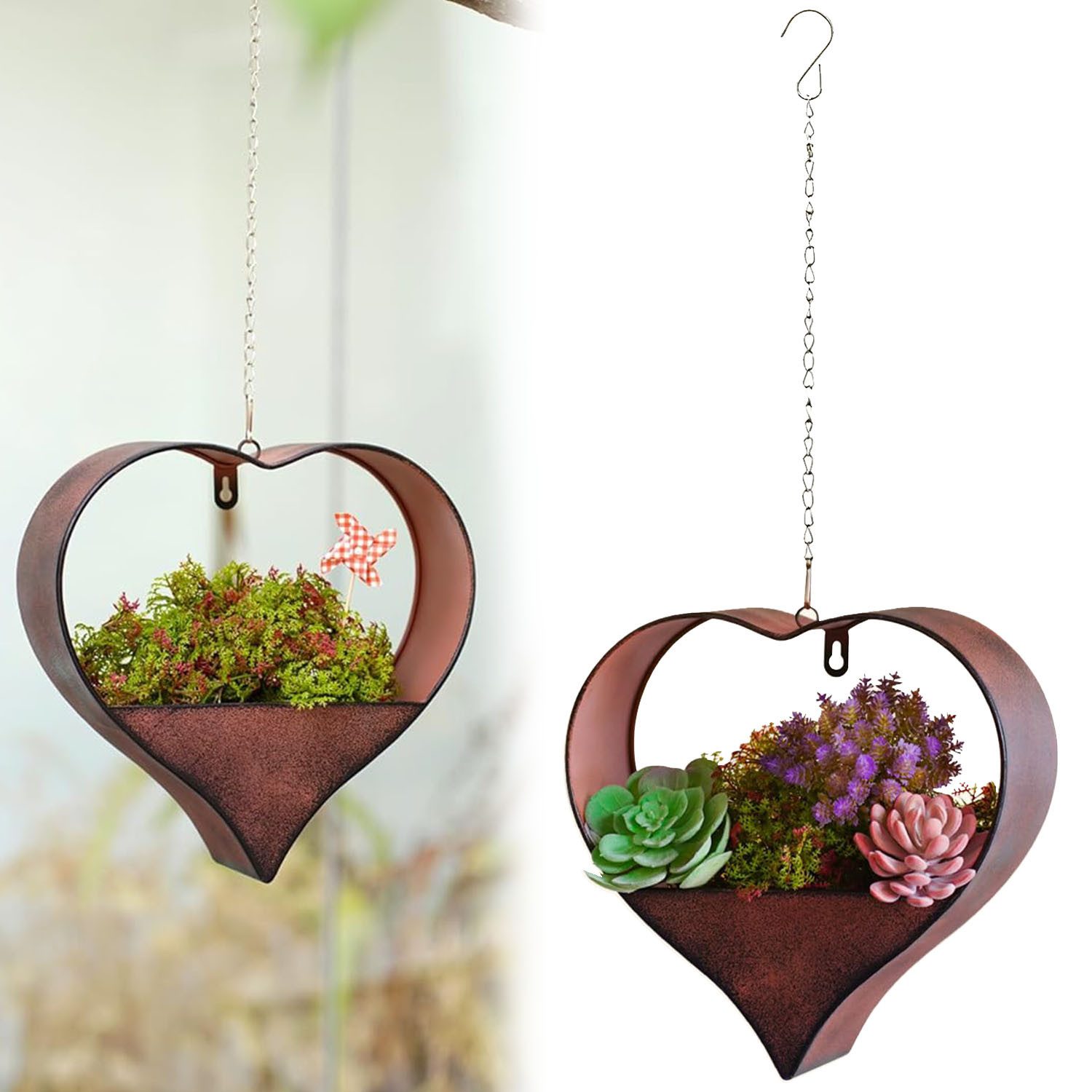 HEYHIPPO Blumentopf Metall Herz Hänge-Blumentopf Braun 26,4x9x26,9 cm Garte günstig online kaufen