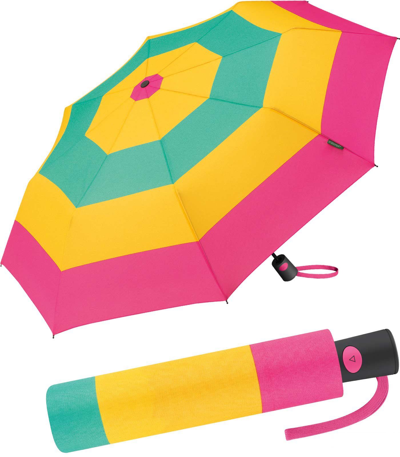 United Colors of Benetton Langregenschirm Mini-Regenschirm Auf-Automatik Block Stripes, stabil, leicht und farbenfroh
