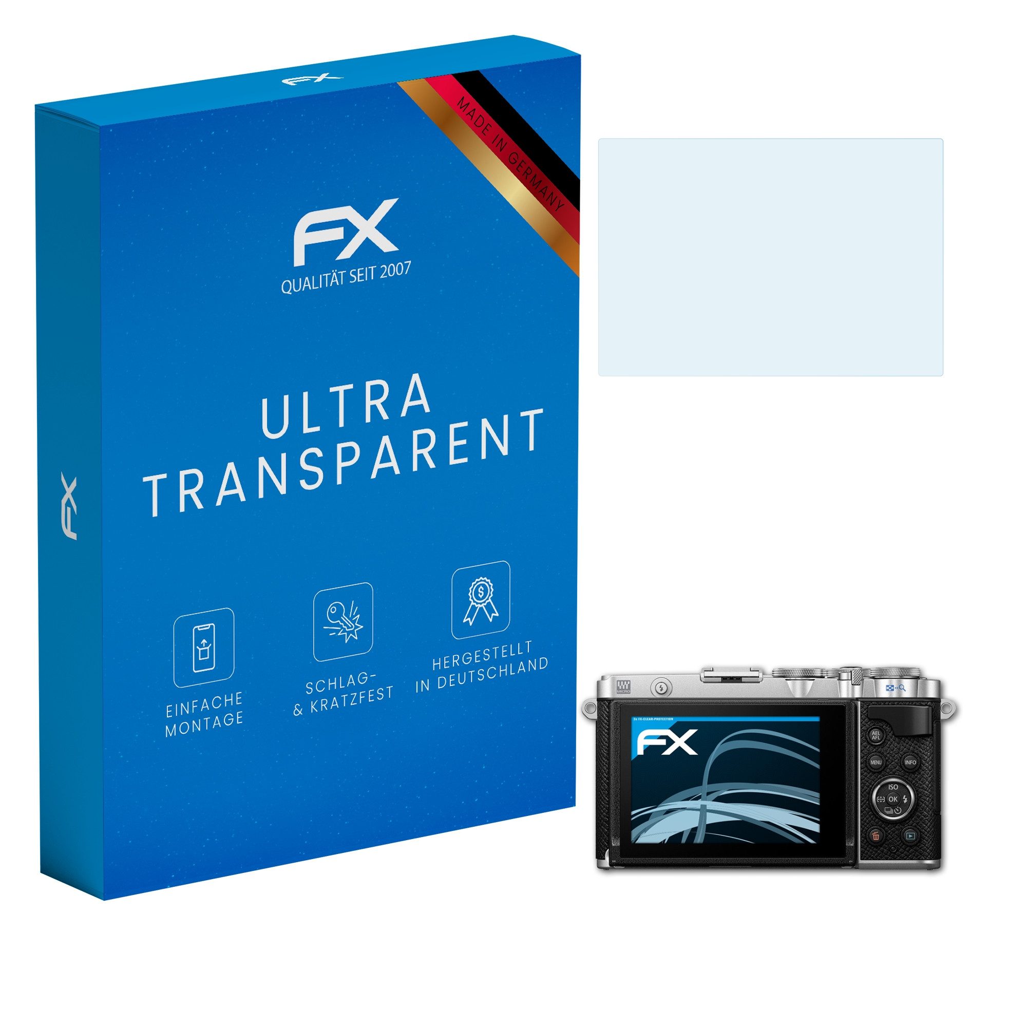 atFoliX Schutzfolie Displayschutz für Olympus Pen E-P7, (3 Folien), Ultraklar und hartbeschichtet