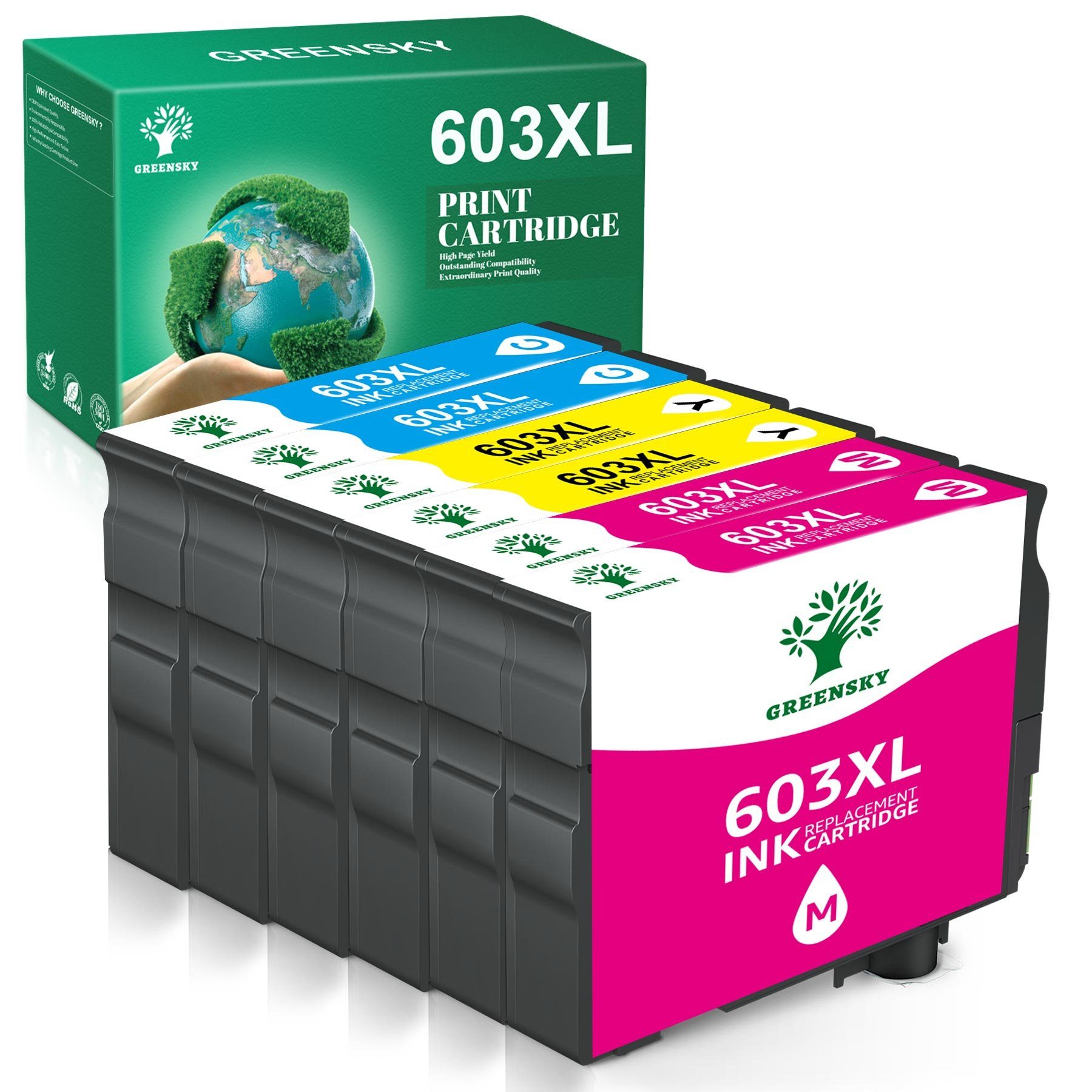 Epson 603XL 2x Tintenpatrone für 2155 2x Magenta, (XP2150 2x Gelb WF2830 Greensky Cyan, XL 603 WF2835)