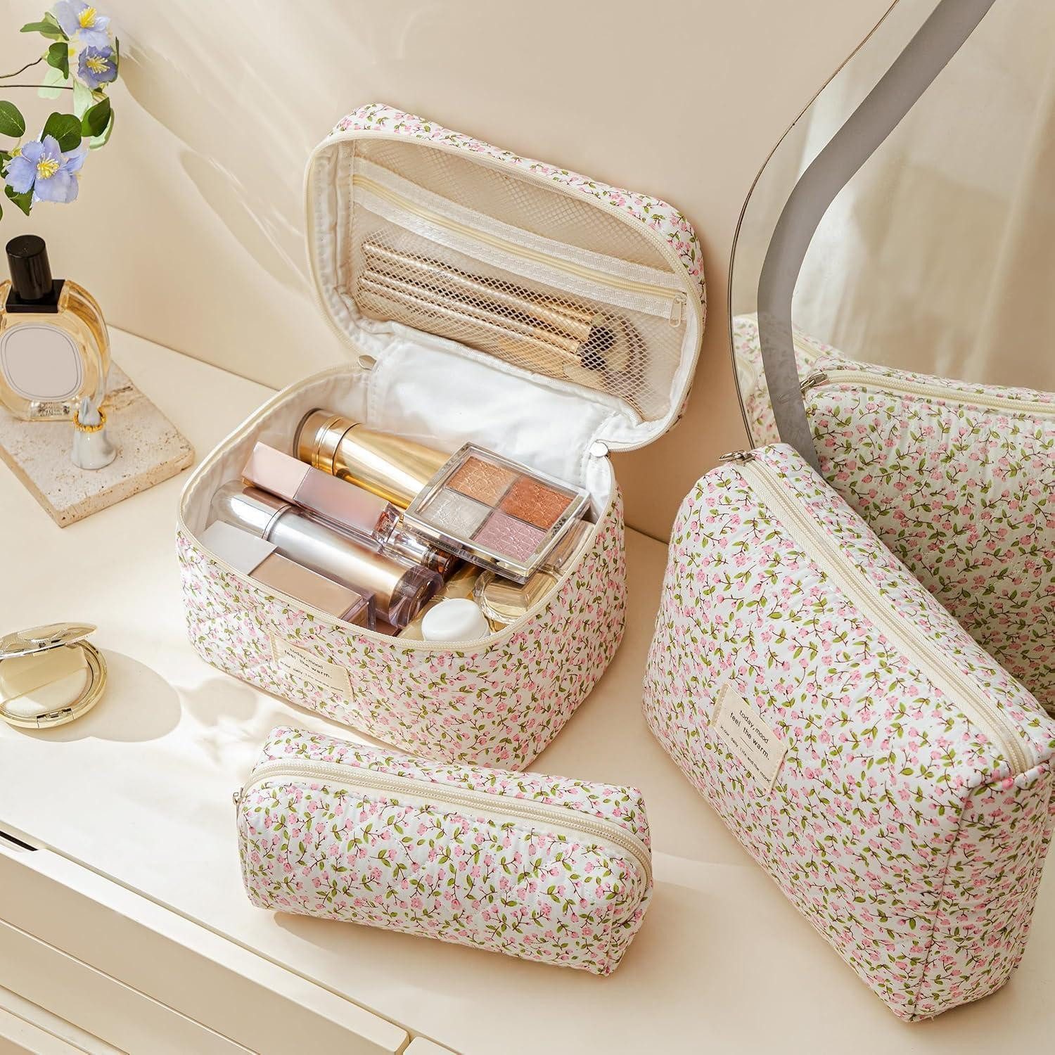 LuxusKollektion Kosmetiktasche 3-teiliges Kosmetiktaschen-Set Blumenmuster Reise Make-up Bag