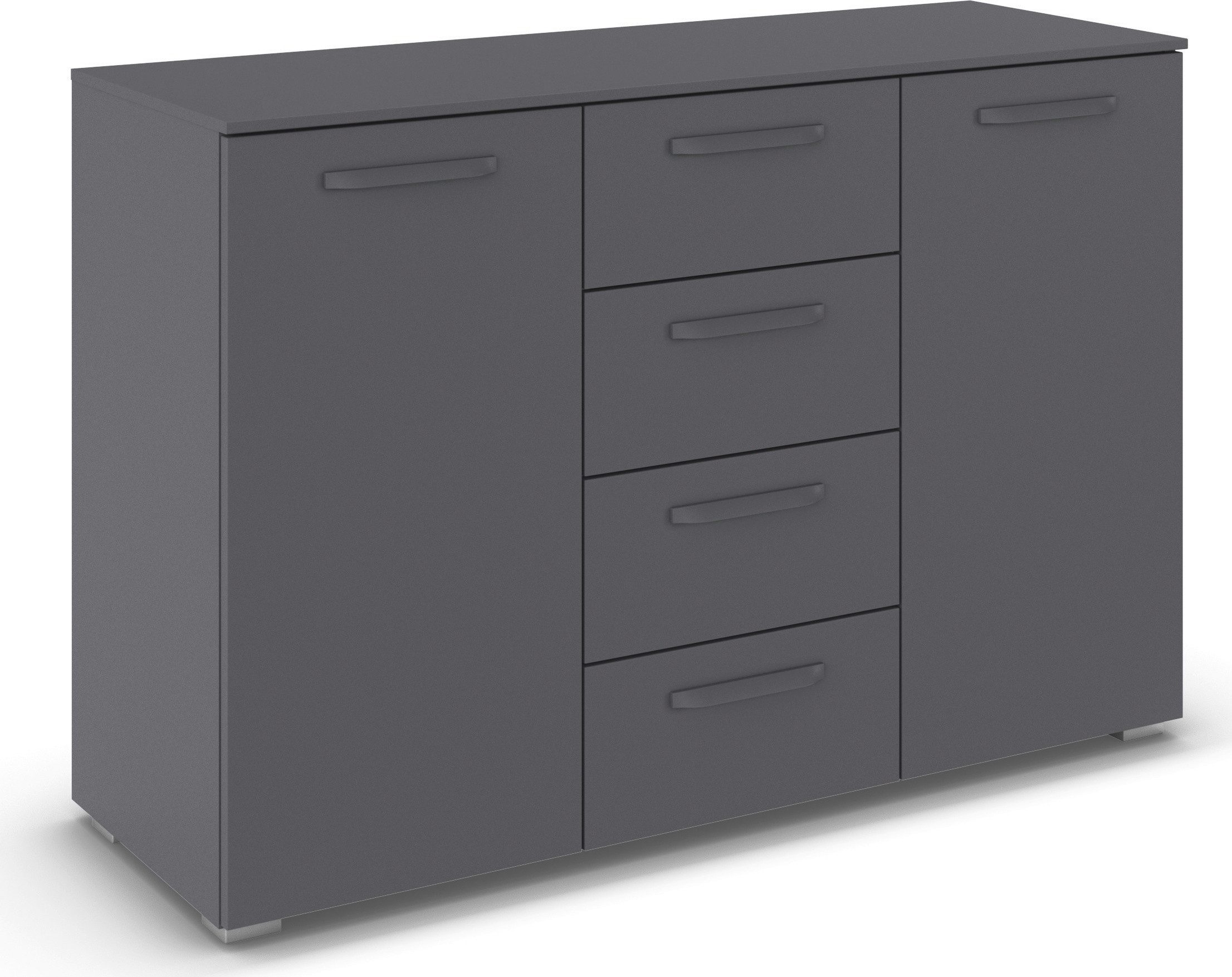 rauch Kombikommode Sideboard Schubladenkommode OTELI mit Dekor- und Hochglanzfront (Breite 120 cm inkl. Soft-Close-Funktion), vier große Schubladen und 2 Türen, mit 4 Einlegeböden MADE IN GERMANY