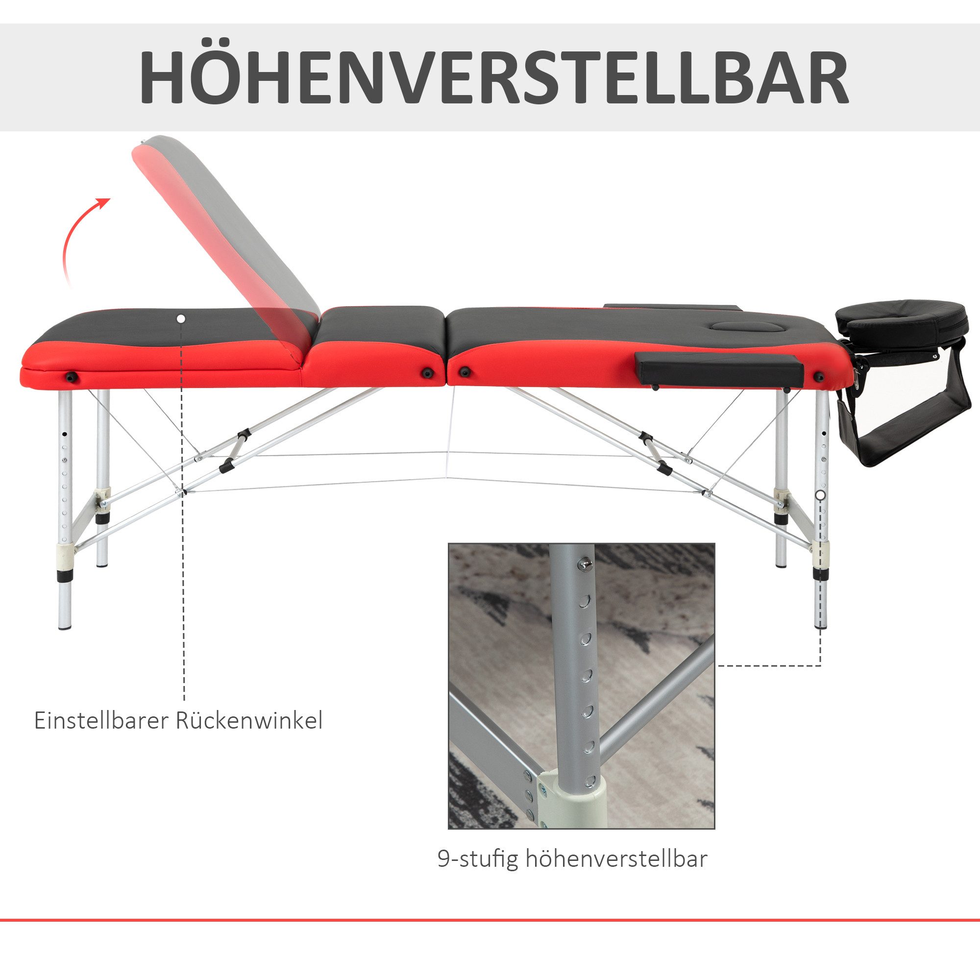 MC Star Massageliege klappbar höhenverstellbarer Massagetisch mit Kopfstütze (Aluminium & Schaumstoff, ideal für Kosmetik)