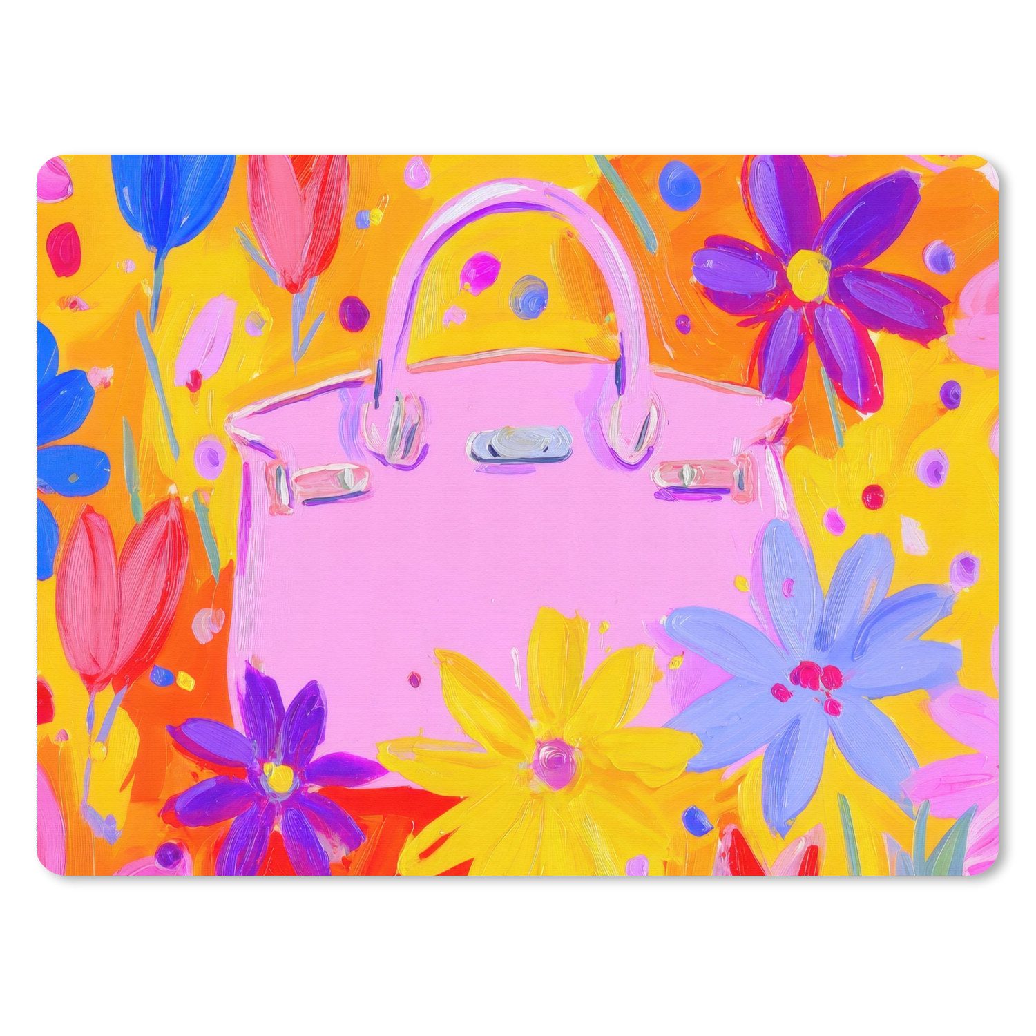 MuchoWow Mauspad Tasche - Rosa - Blumen (1-St), Gaming, Büro, Mousepad XXL, Großes, Mausunterlage, 80x60 cm