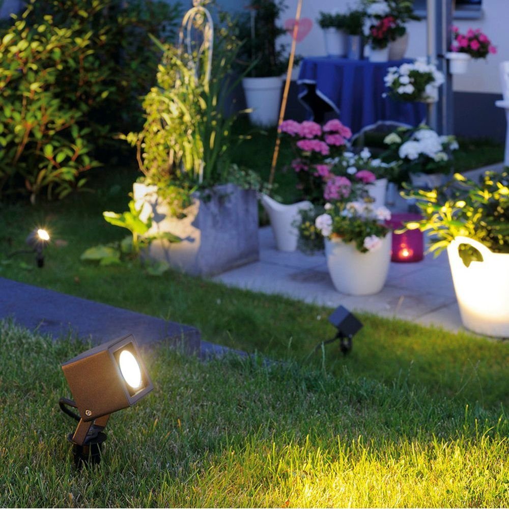 SLV LED warmweiss, Ja, keine LED Angabe, anthrazit, Erdspieß-Strahler Nautilus Außenstrahler Square verbaut, in enthalten: Gartenstrahler fest LED, IP65, Leuchtmittel