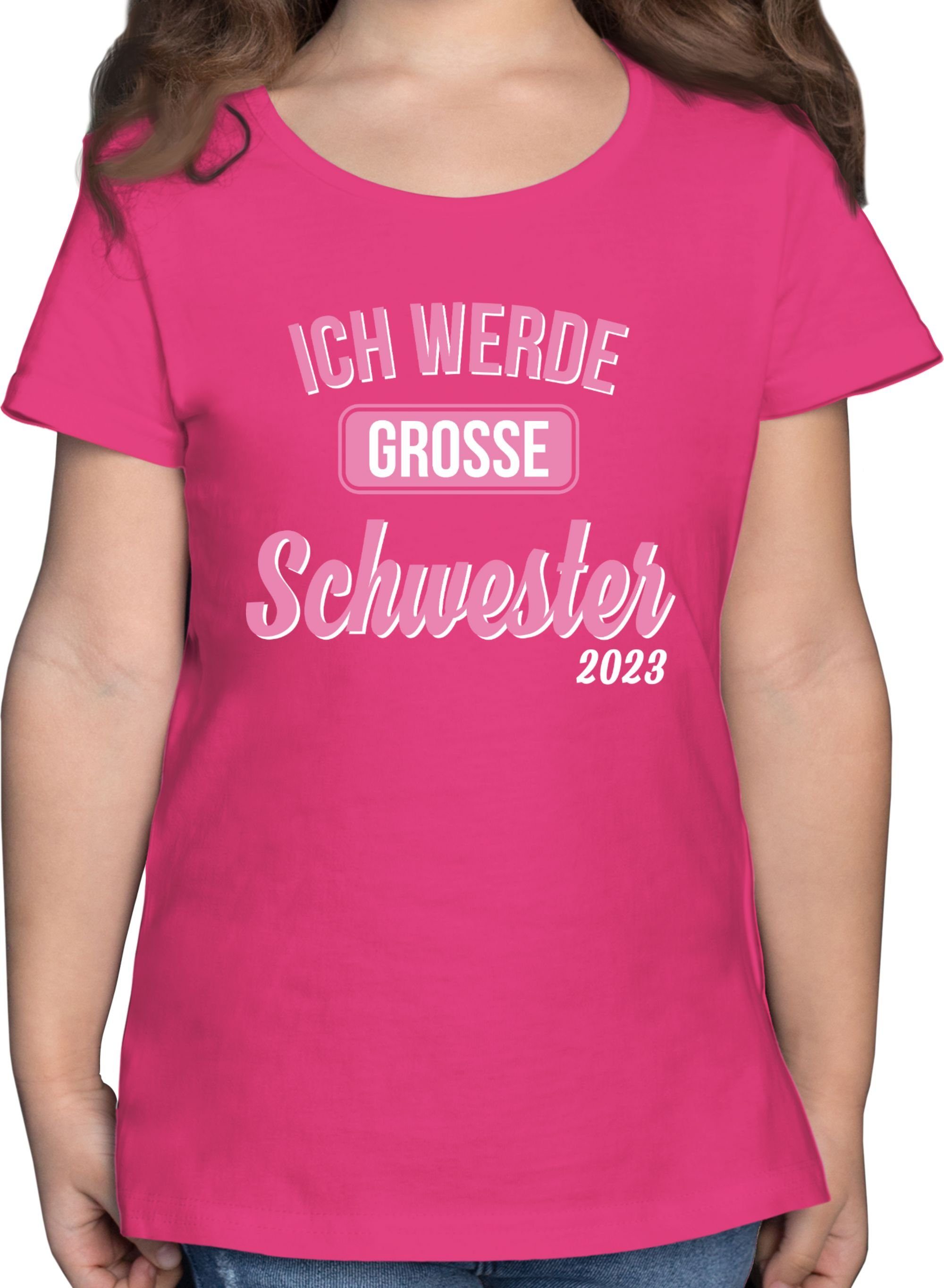 Shirtracer T-Shirt Ich werde große Schwester 2023 Geschwister Bruder und Schwester 2 Fuchsia