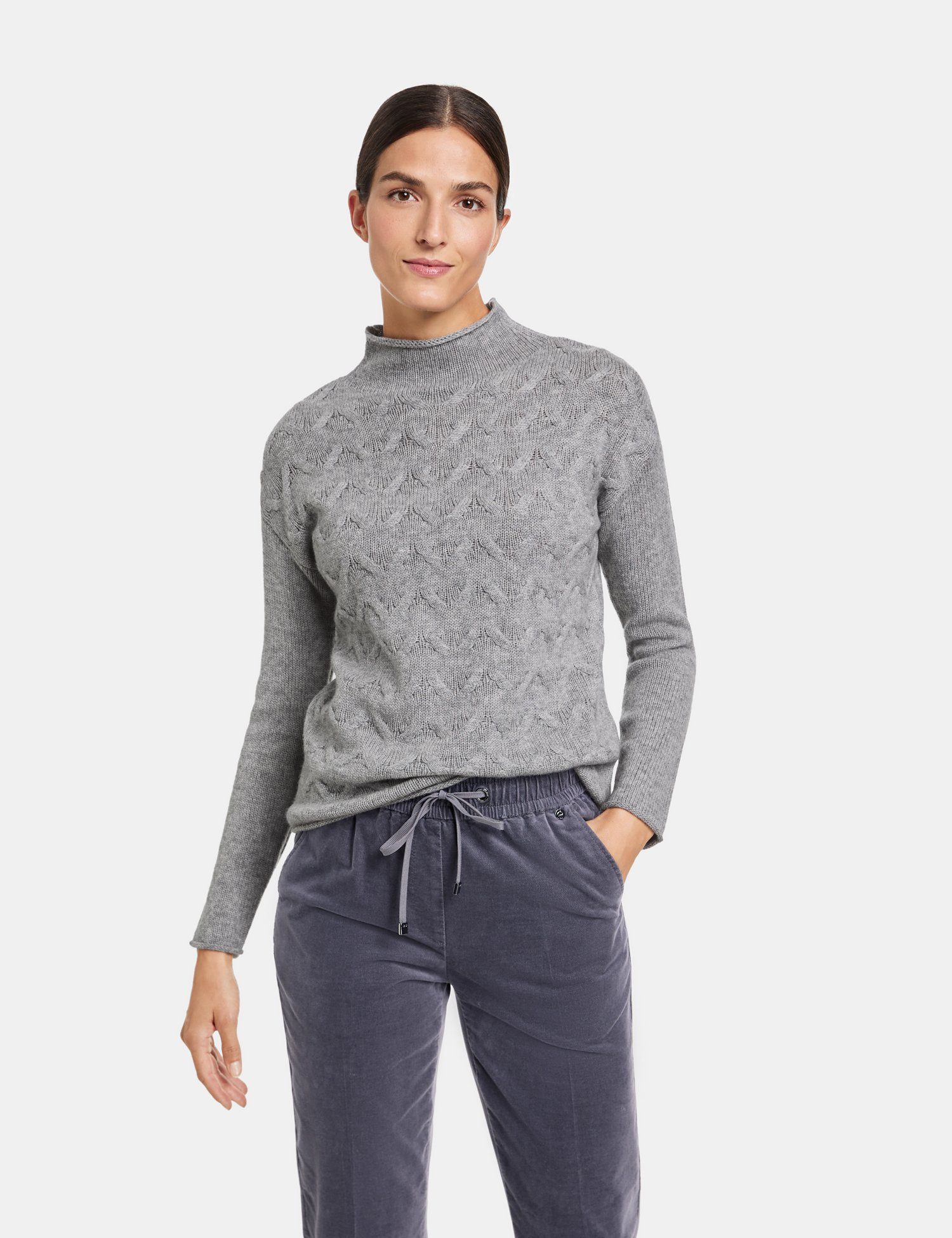 und mit Kaschmiranteil Titanium-Melange Rundhalspullover WEBER GERRY Pullover Strukturstrick