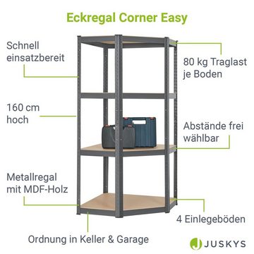 Juskys Eckregal Corner Easy, 1-tlg., 4 Einlegeböden mit bis zu 320 kg Tragkraft.