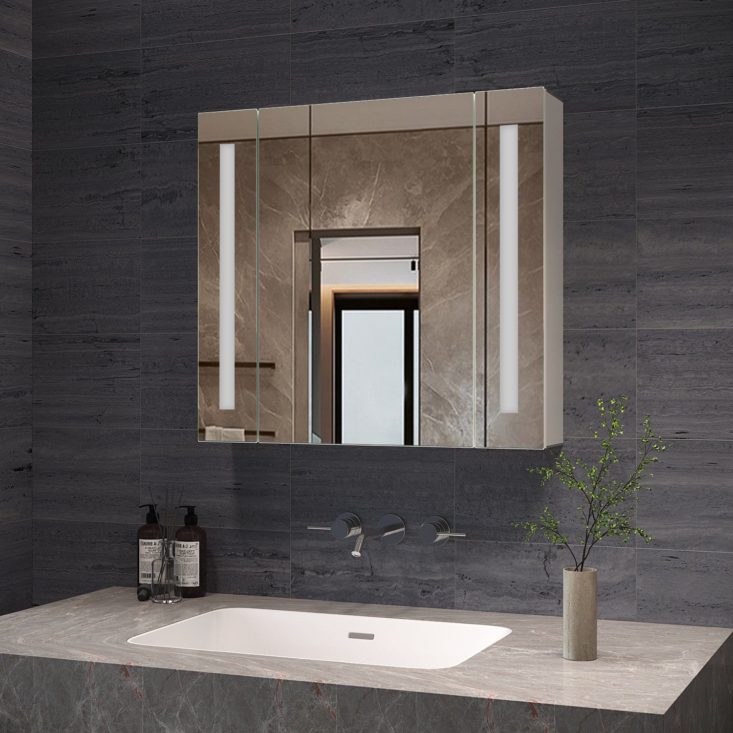 AQUALAVOS Badezimmerspiegelschrank Bad Spiegelschrank mit LED Kaltweiß Bele günstig online kaufen