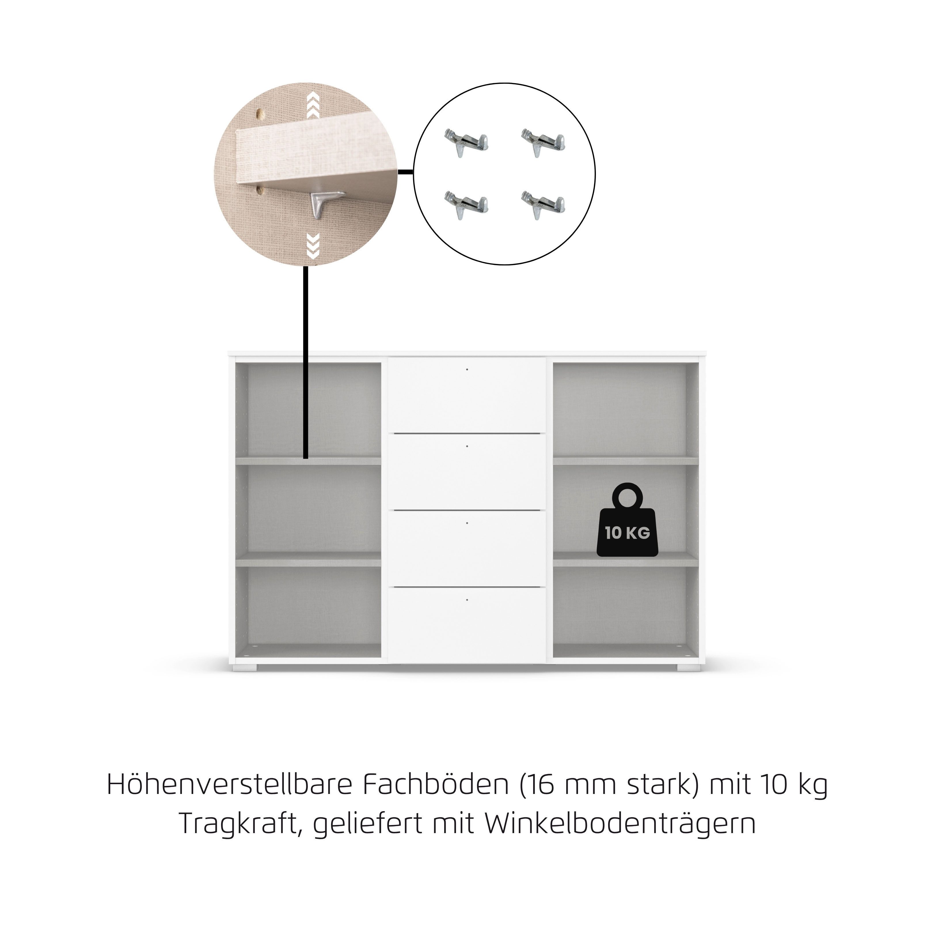 OTTO home Kombikommode Sideboard Schubladenkommode AGORDO mit Dekor- oder Hochglanzfront (in zwei Griff-Farben, Breite 120 cm), vier große Schubladen, mit insge – Bild 5 von 5