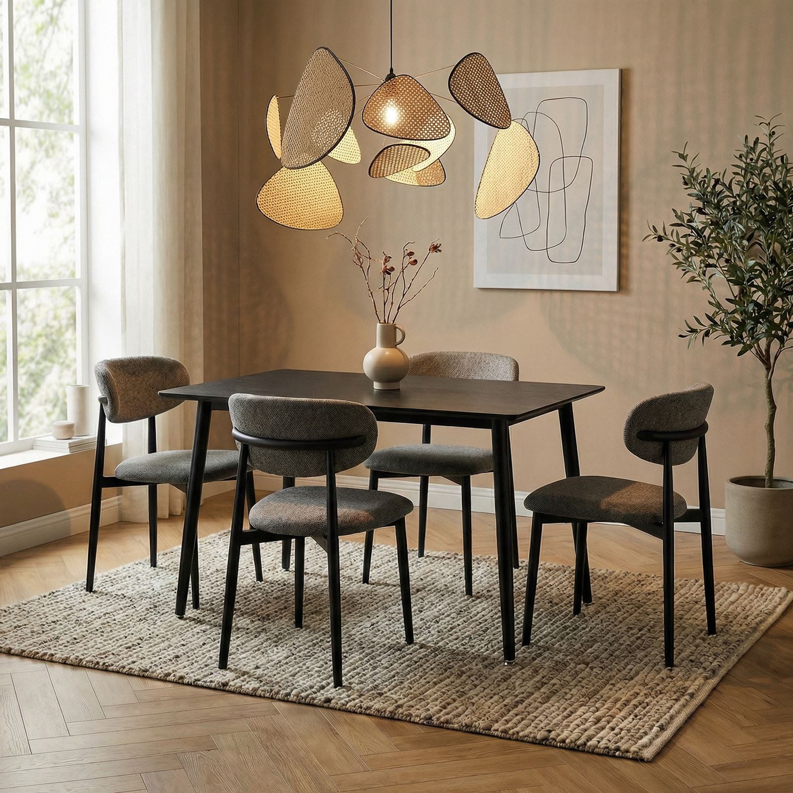 IDIMEX Essgruppe NORA AZUL, (5-tlg), Esstisch 120x80 cm aus MDF und Metall mit 4 Stühlen Schwarz/Grau