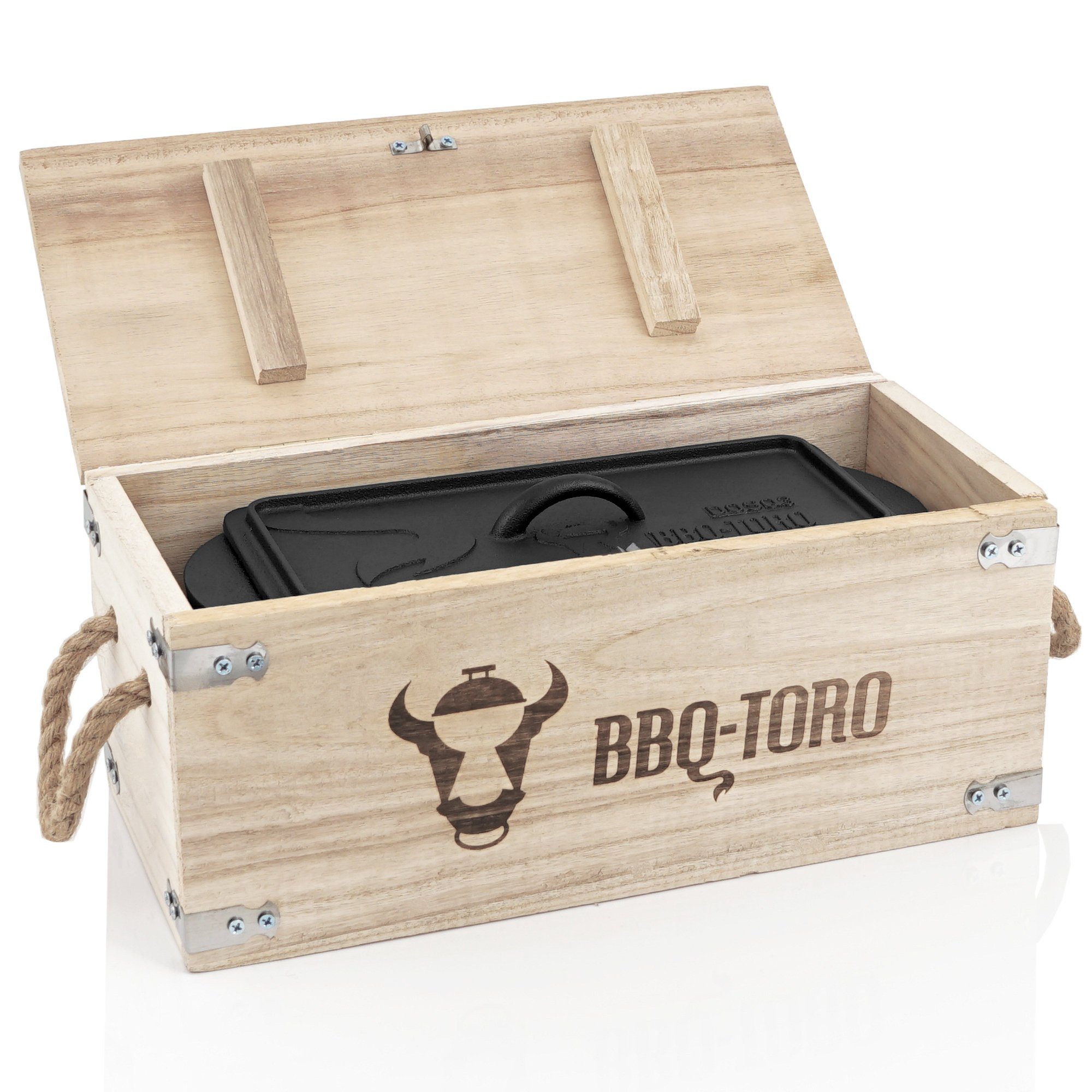 BBQ-Toro Grilltopf Dutch zur mit Holzkiste Backtopf dekorativer Oven Gusseisen Aufbewahrung Gusseisen, mit Holzkiste, Kochtopf