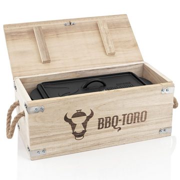 BBQ-Toro Grilltopf Dutch Oven Backtopf mit Holzkiste, Gusseisen Kochtopf, Gusseisen, mit dekorativer Holzkiste zur Aufbewahrung