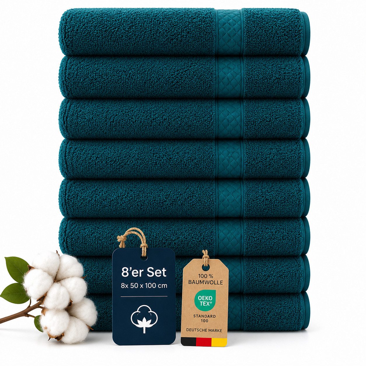 Komfortec Handtuch Set 8x Premium Handtuch Set - 50x100 cm, Frottee (8-St), 100% Baumwolle, mit Bordüre, Weich, Hotelqualität