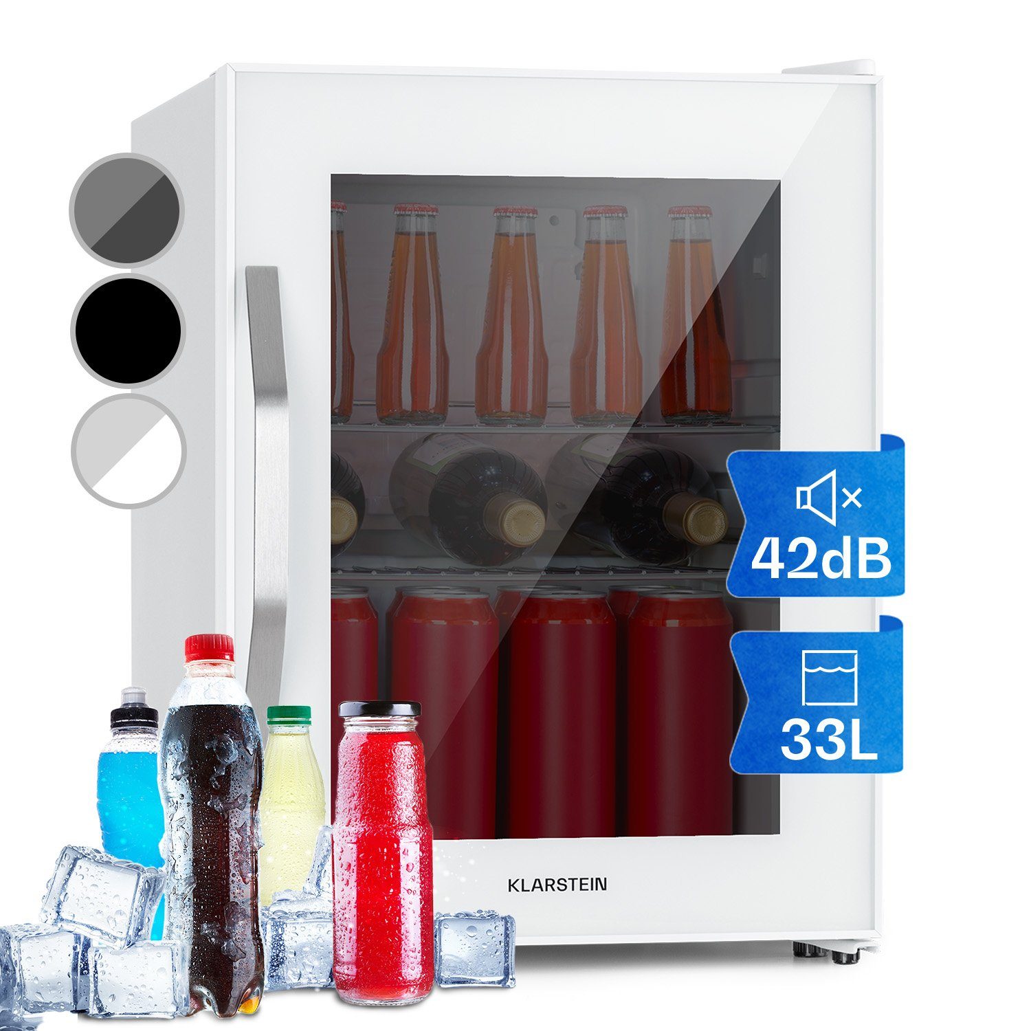 Klarstein Getränkekühlschrank HEA-BeersafeM-quartz 10039425, 54 cm hoch, 40.5 cm breit, Mini Kühlschrank ohne Gefrierfach klein Getränkekühlschrank Glastür
