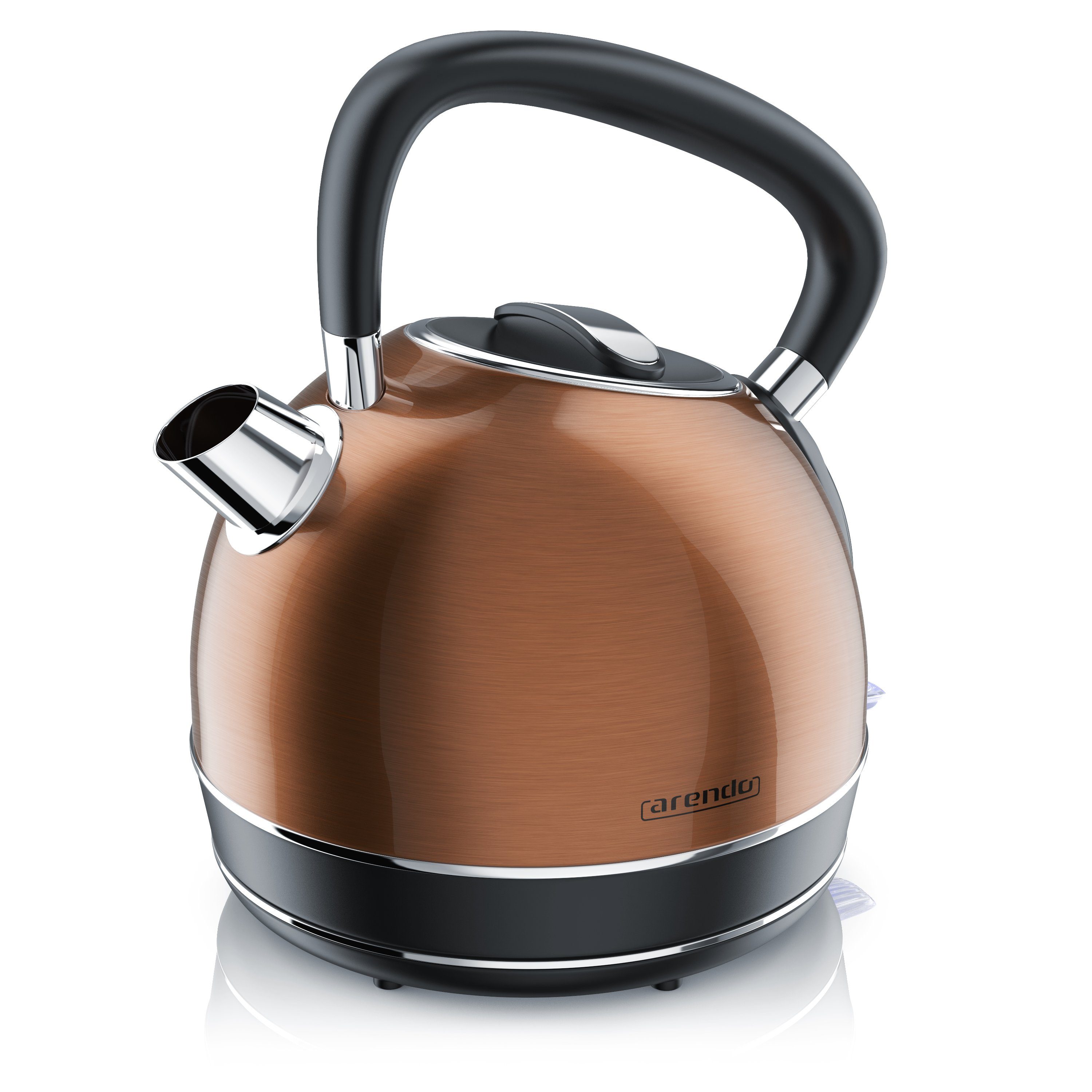 Arendo Wasserkocher Vintage Edelstahl Teekessel im Retro Style, GS Geprüft, Kupfer, 1,7 l, 2200 W, Überhitzung & Trockenkochschutz, automatische Abschaltung, Kalkfilter