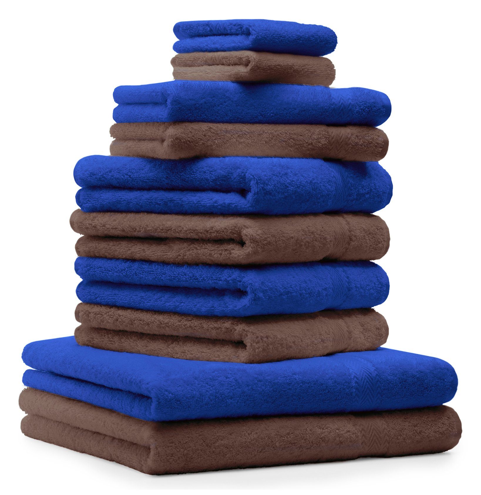 (10-tlg) Baumwolle, Premium & Handtuch 100% Handtuch-Set Farbe Nussbraun, Set Betz 10-TLG. Royalblau