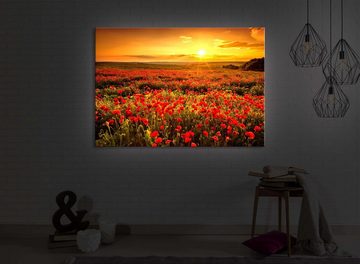 lightbox-multicolor LED-Bild Mohnblütenfeld bei traumhaftem Sonnenuntergang front lighted / 60x40cm, Leuchtbild mit Fernbedienung