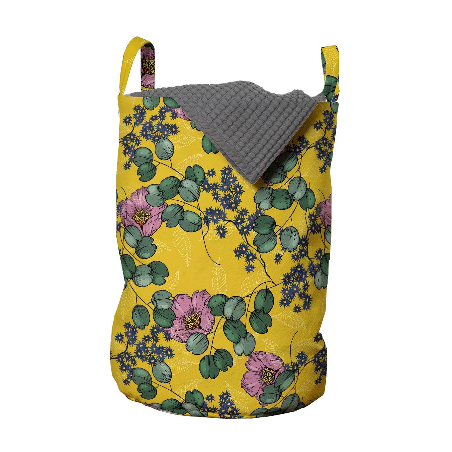 Abakuhaus Wäschesäckchen Wäschekorb mit Griffen Kordelzugverschluss für Waschsalons, Blumen Blumen auf einem gelben Hintergrund