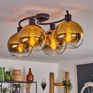 hofstein Deckenleuchte Deckenlampe aus Metall/Glas in Schwarz/Goldfarben/Klar, ohne Leuchtmittel, Leuchte im Retro-Design aus Glas, 4 x E27, ohne Leuchtmittel