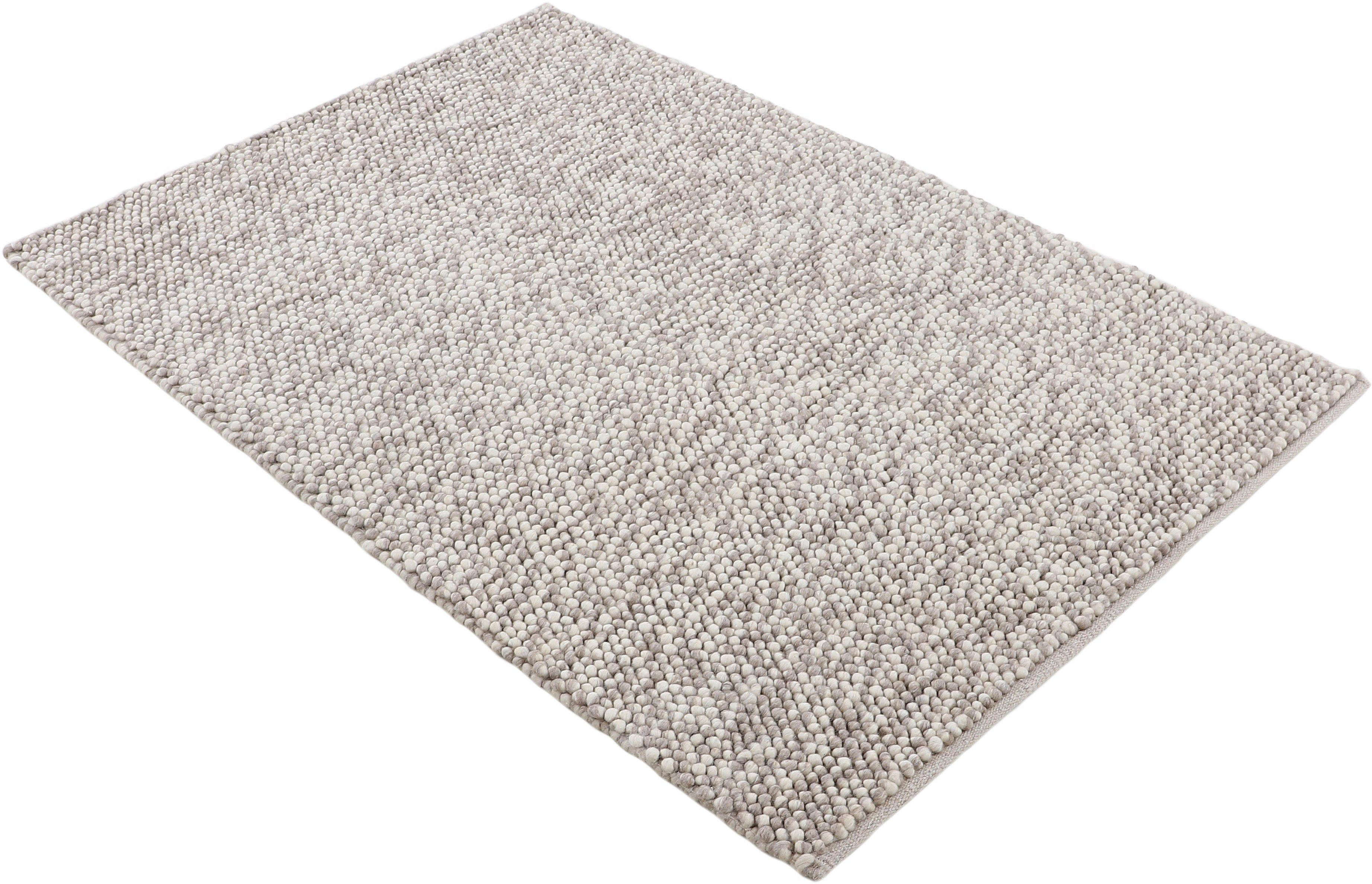 Teppich Calo, carpetfine, rechteckig, Höhe: 16 meliert, Farben, Uni 70% Handweb Teppich, Wolle dunkelbeige mm, handgewebt