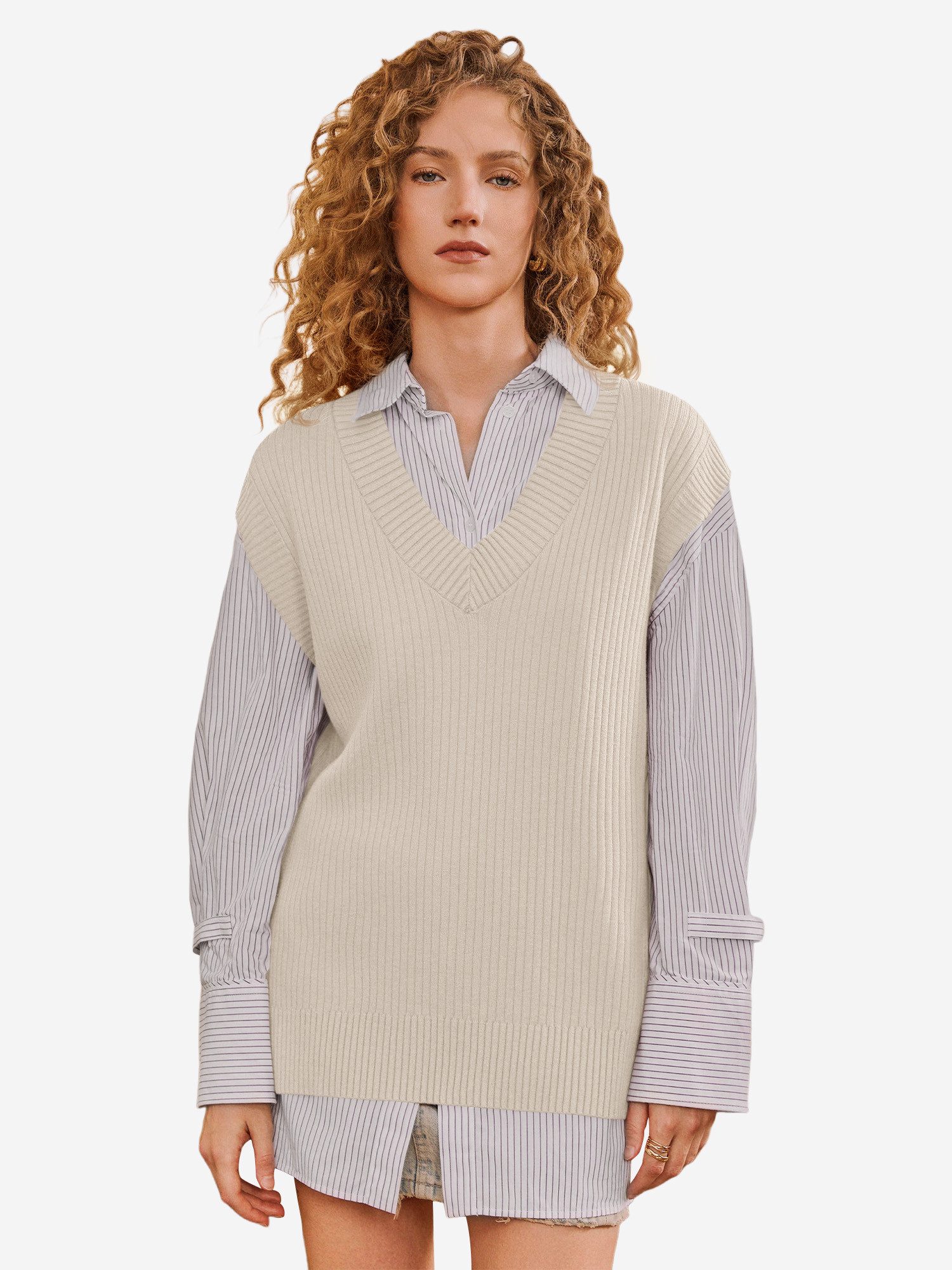 Imily Bela Strickweste Damen Ärmelloses Pullover weste (Packung, 1-tlg., 1per-Pack) Seitenschlitze