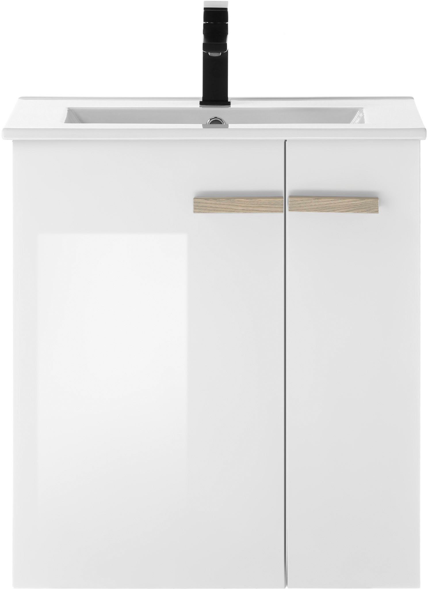 Home affaire Waschtisch SOLiD, Unterschrank inkl. Waschbecken, Badschrank mit Holzgriffe, in zwei Farben verfügbar, inkl. Waschbecken, Breite 60 cm
