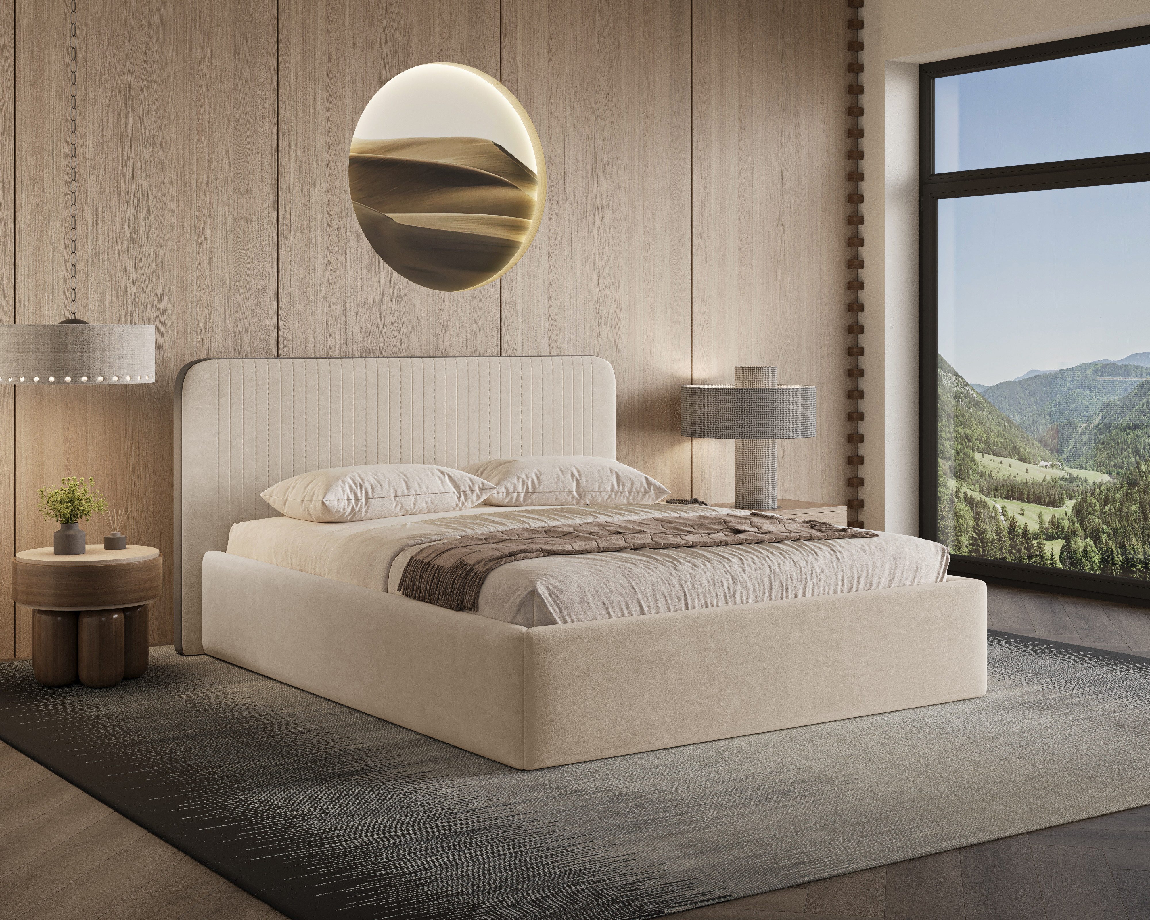 Chilly Möbel Polsterbett Sandy 140x200 – Stilvoll mit integriertem Stauraum, Velvet 08, Beige