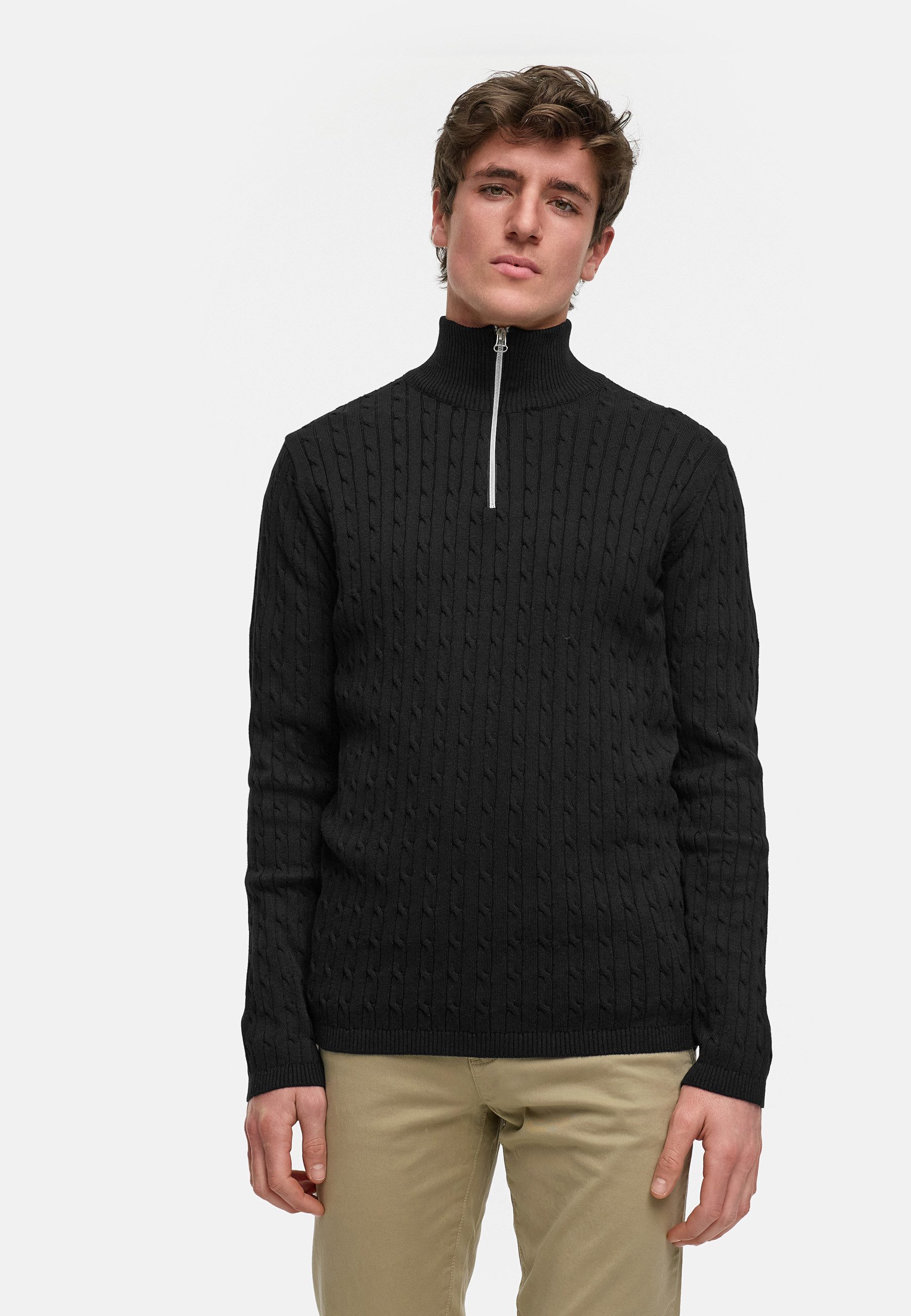 Kronstadt Strickpullover KSCable Half-Zip aus hochwertigem Jaquard-Feinstrick