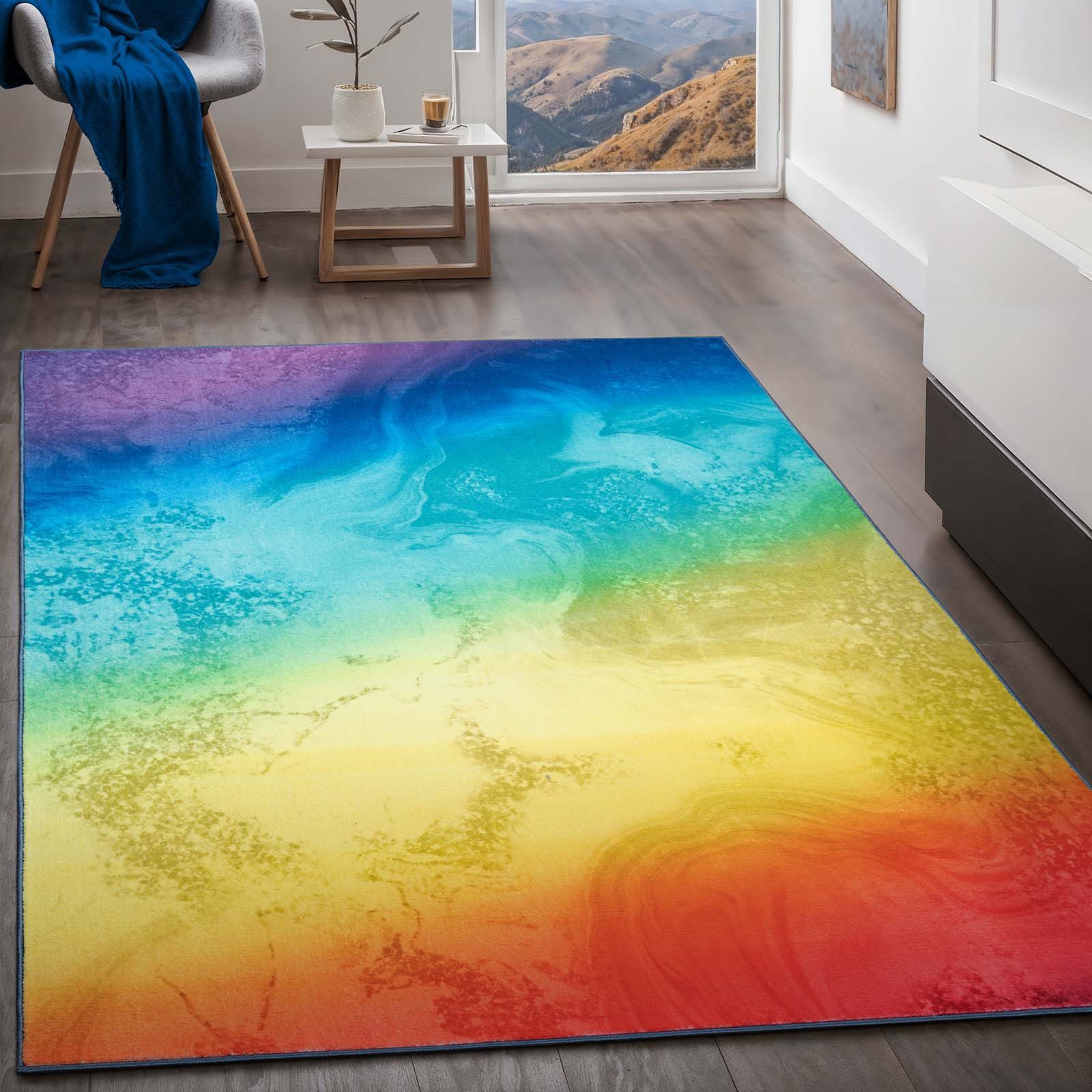 TaraCarpet Teppich Kurzflorteppich TaraCarpet Rainbow moderner Teppich in Regenbogenfarbe, rechteckig, Höhe: 14 mm, Wellenform in Regenbogenfarben auch für das Jugendzimmer