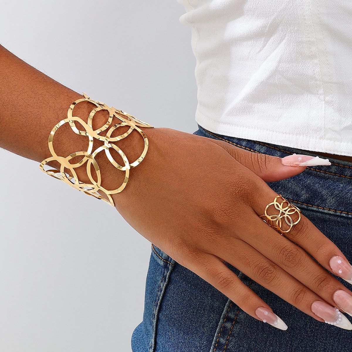 KARMA Schmuckset Damen Gold Armreif & Ring aus Legierung filigranes Design günstig online kaufen