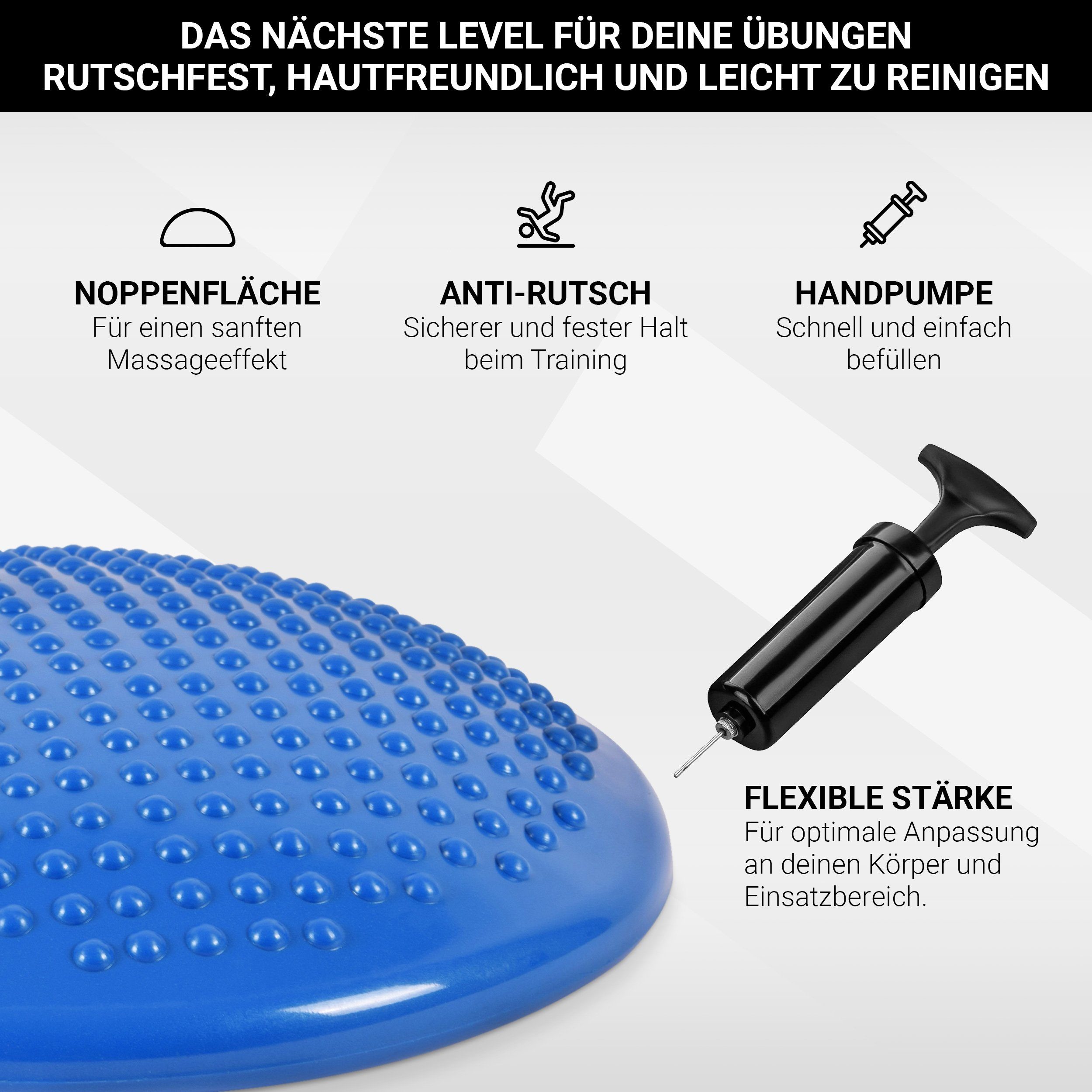 Pumpe Ballsitzkissen Blau Durchmesser Stabilisations-Therapiegerät und Übungsposter 32 cm MSports® inkl. ca.