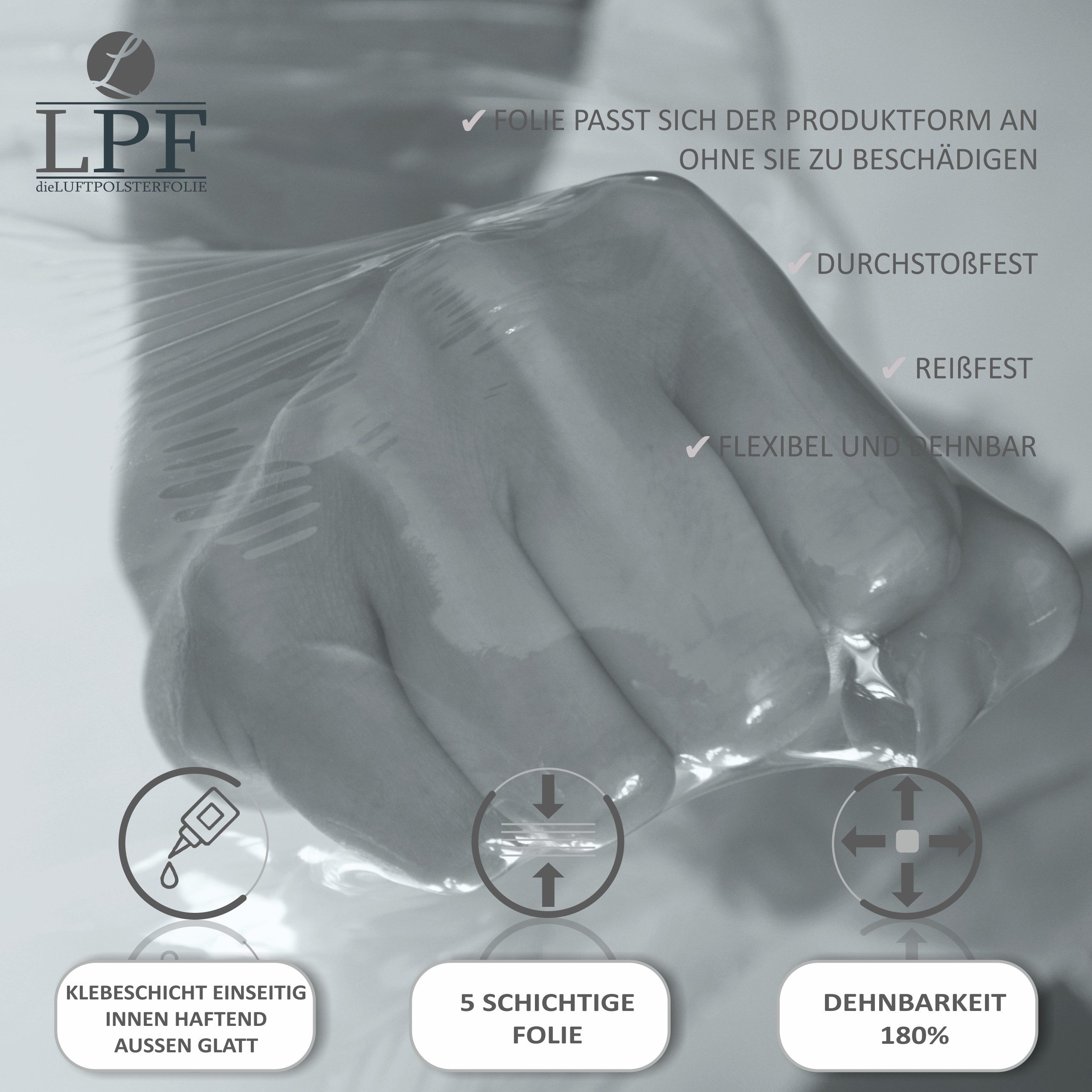 LPF dieLUFTPOLSTERFOLIE Schutzfolie 1x Stretchfolie Wickelfolie transparent 2,5Kg, Breite 500mm