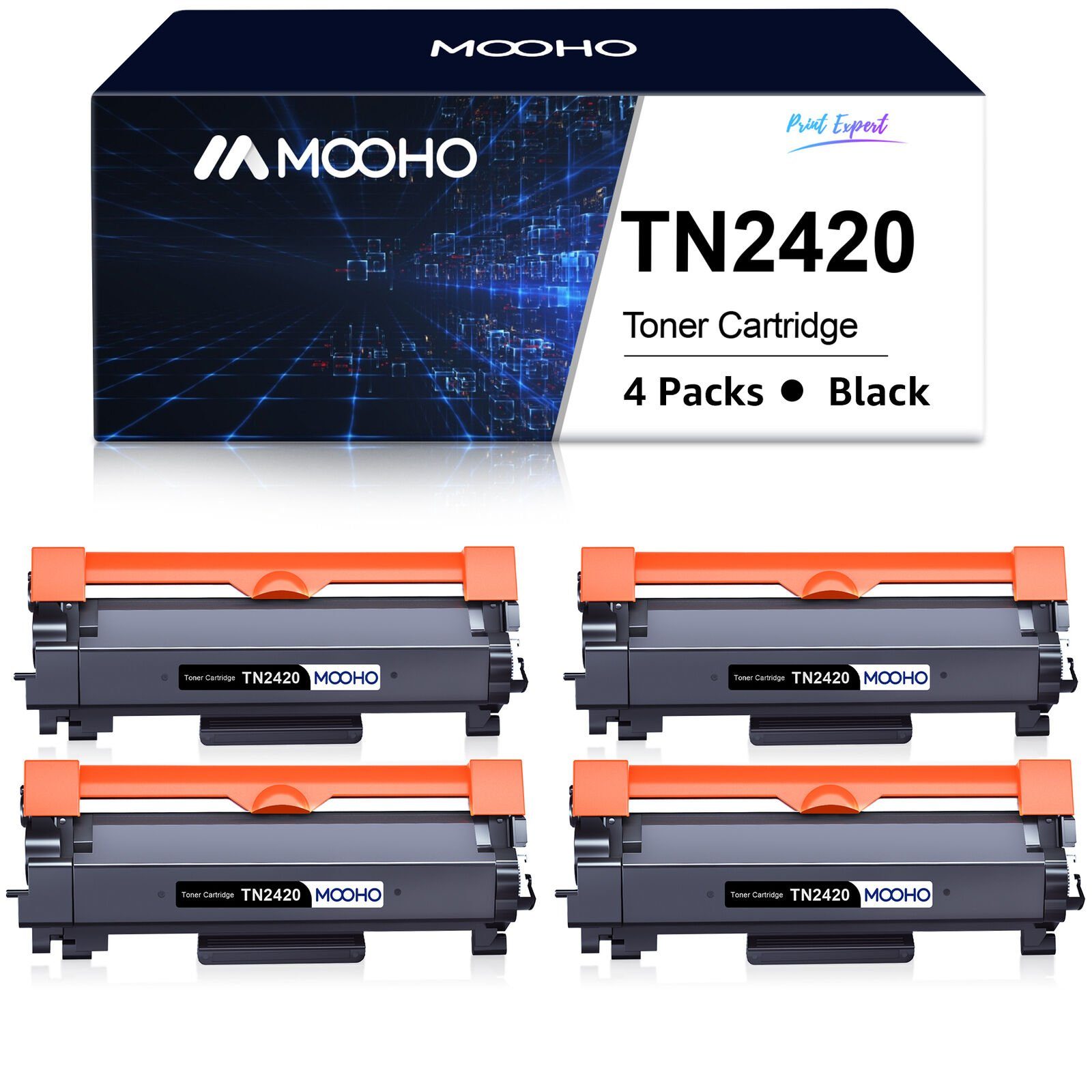 MOOHO Tonerpatrone TN2420 TN 2410 TN-2420 Toner MFC-L2750DW L2710DN L2710DW L2730DW, (mit Chip HL-L2350DW L2310D L2357DW L2375DW L2370DN MFC-L2710DN L2710DW L2730DW L2750DW DCP-L2510D L2530DW L2537DW L2550DN) 4 Schwarz