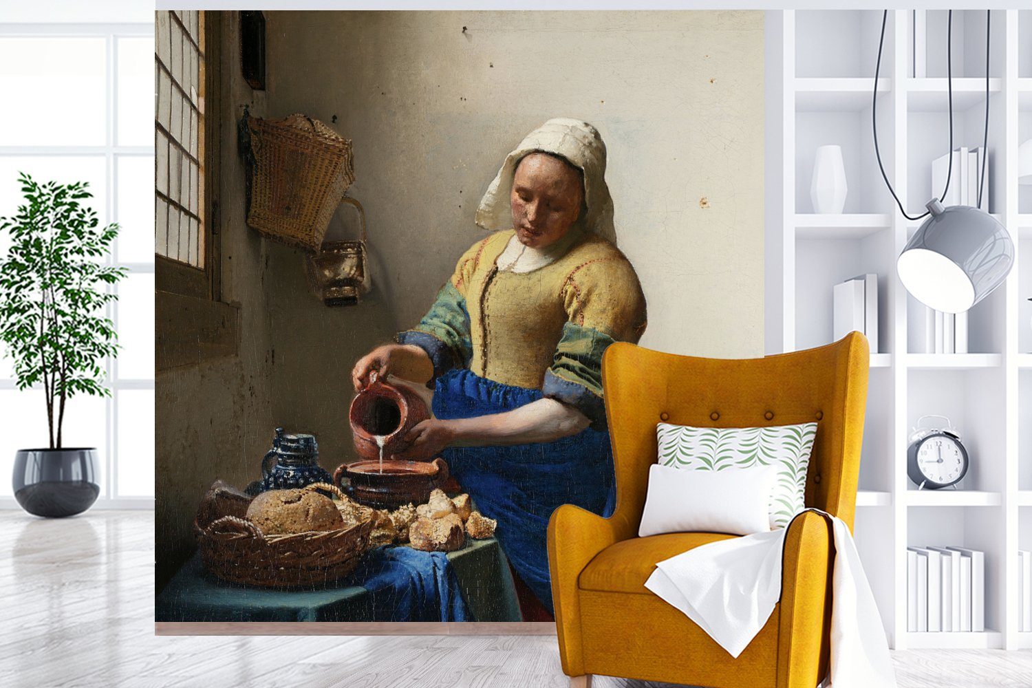 bedruckt, Wohnzimmer Alte - Meister Vermeer, Das St), (5 Vinyl - Milchmädchen Matt, - Tapete MuchoWow oder Schlafzimmer, Wandtapete Fototapete Kunst für