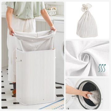 SONGMICS Wäschekorb, aus Bambus, mit herausnehmbarem Wäschesack, 72 L