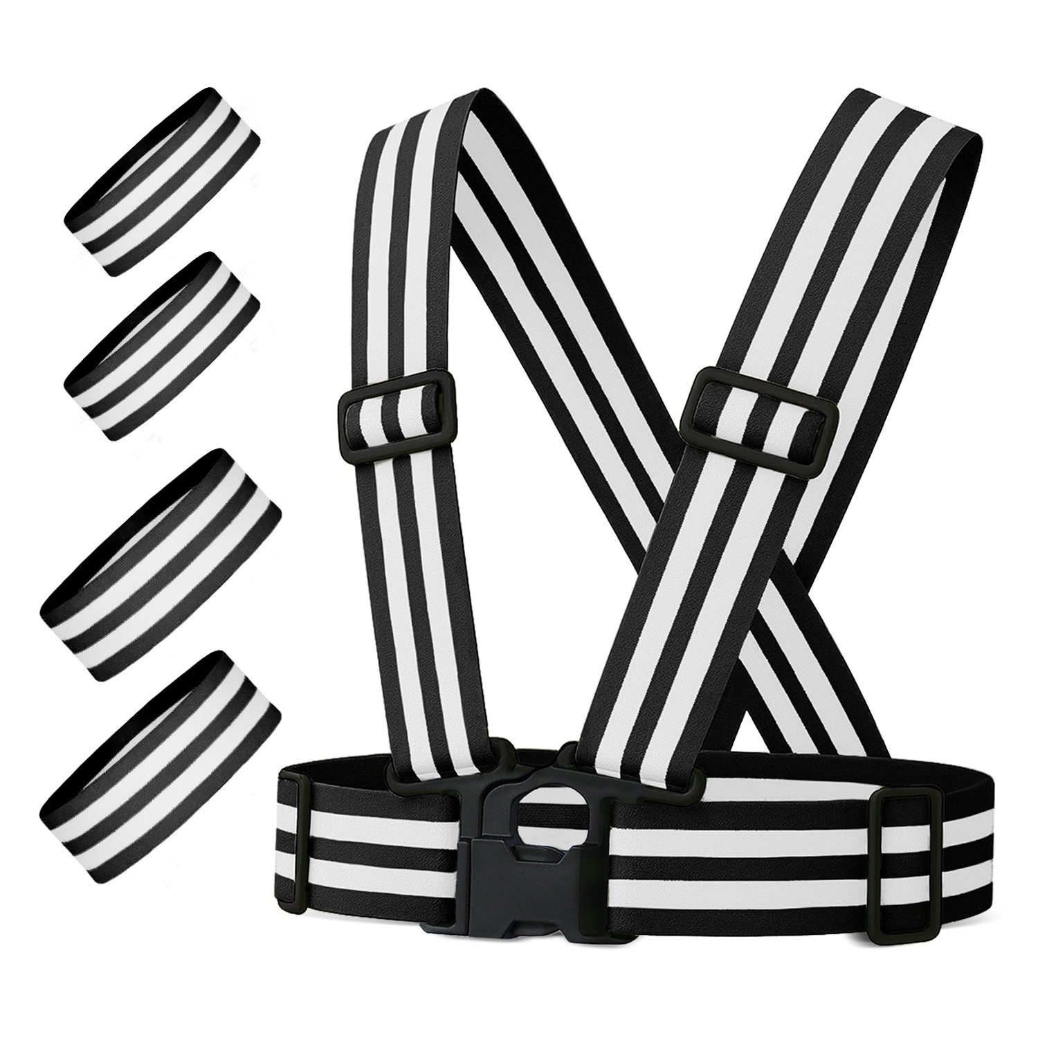 FLEXEO Reflektorband Warnweste und 4 Светоотражающие ленты, (1 St), verstellbare Signalkleidung für Joggen Radfahren Wandern, schwarz