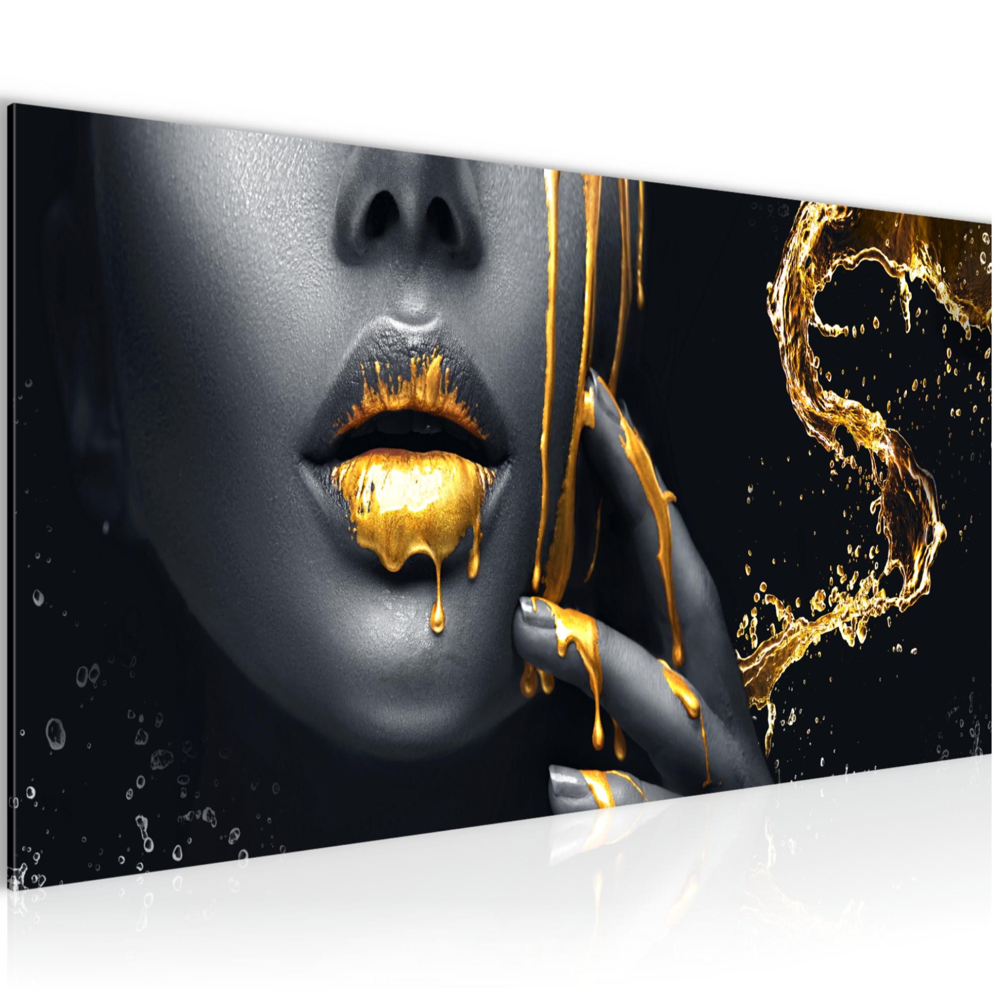 Runa Art Wandbild Schwarz Gold Wohnzimmer Deko Bild Frau Fashion, (1 St)