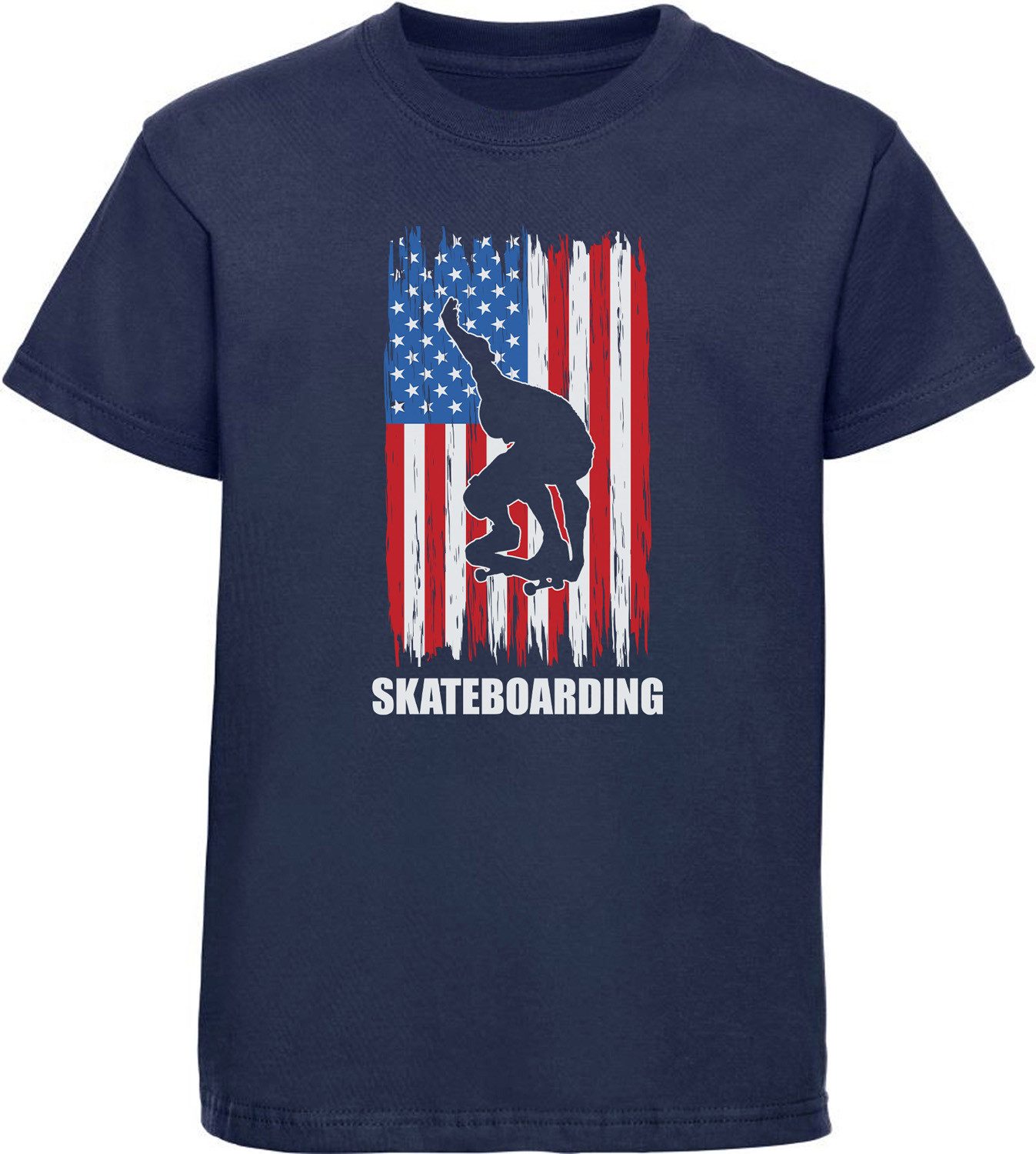 T-Shirt Kinder Print Shirt springender Skateboarder vor USA Flagge