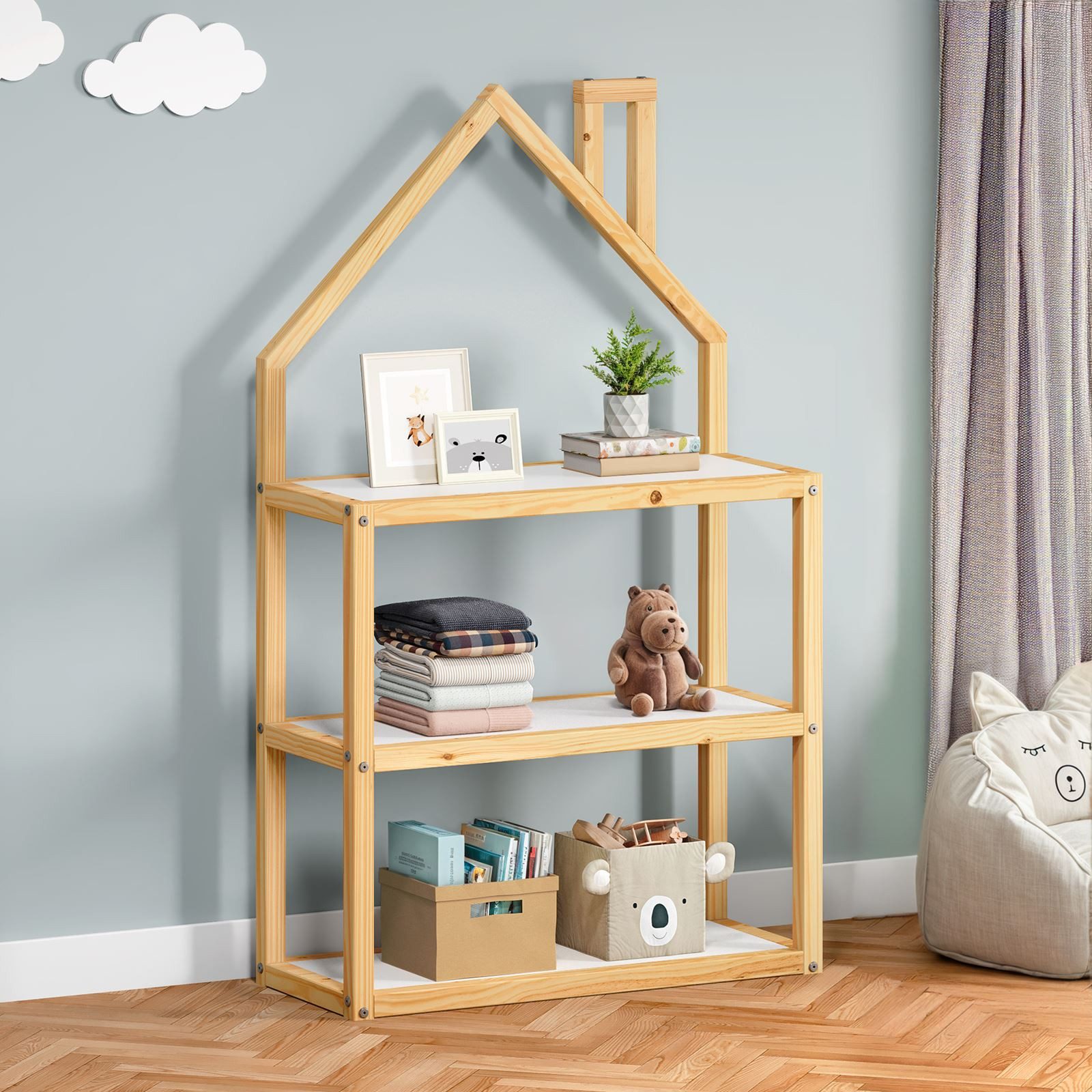 IDIMEX Kinderregal LENISE, Kinderzimmer Bücherregal in Hausform aus Massivh günstig online kaufen