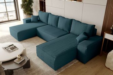 Stylefy Wohnlandschaft Penelope, U-Form, Couch, mit Bettfunktion und Bettkasten, Kissen inklusiv, Modern