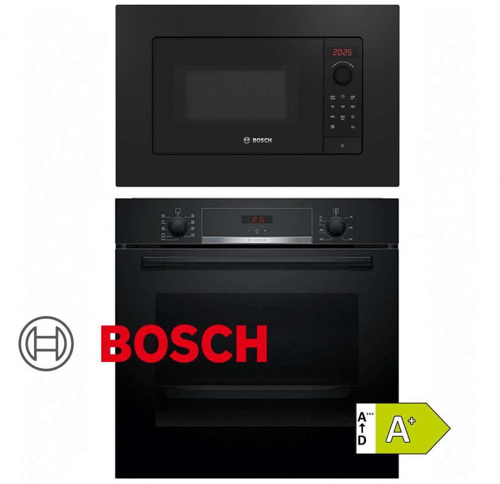 BOSCH Backofen-Set Bosch Backofen Serie 4, Teleskop und Mikrowelle einbau Sparset -Autark, mit 1-fach-Teleskopauszug, Uhr, Timer, Teleskopauszug, Grill