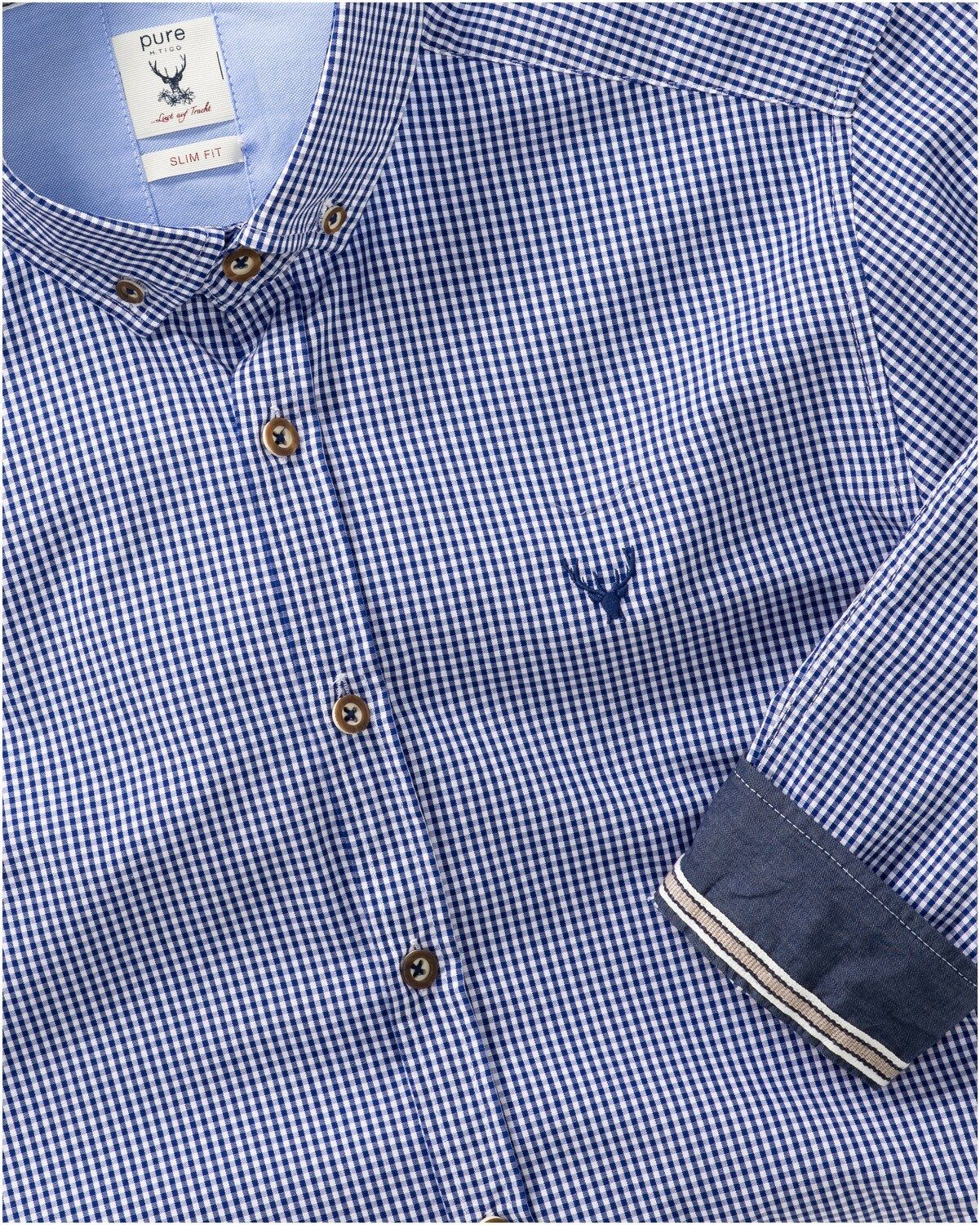Pure Slim Fit Trachtenhemd Karo-Hemd Blau