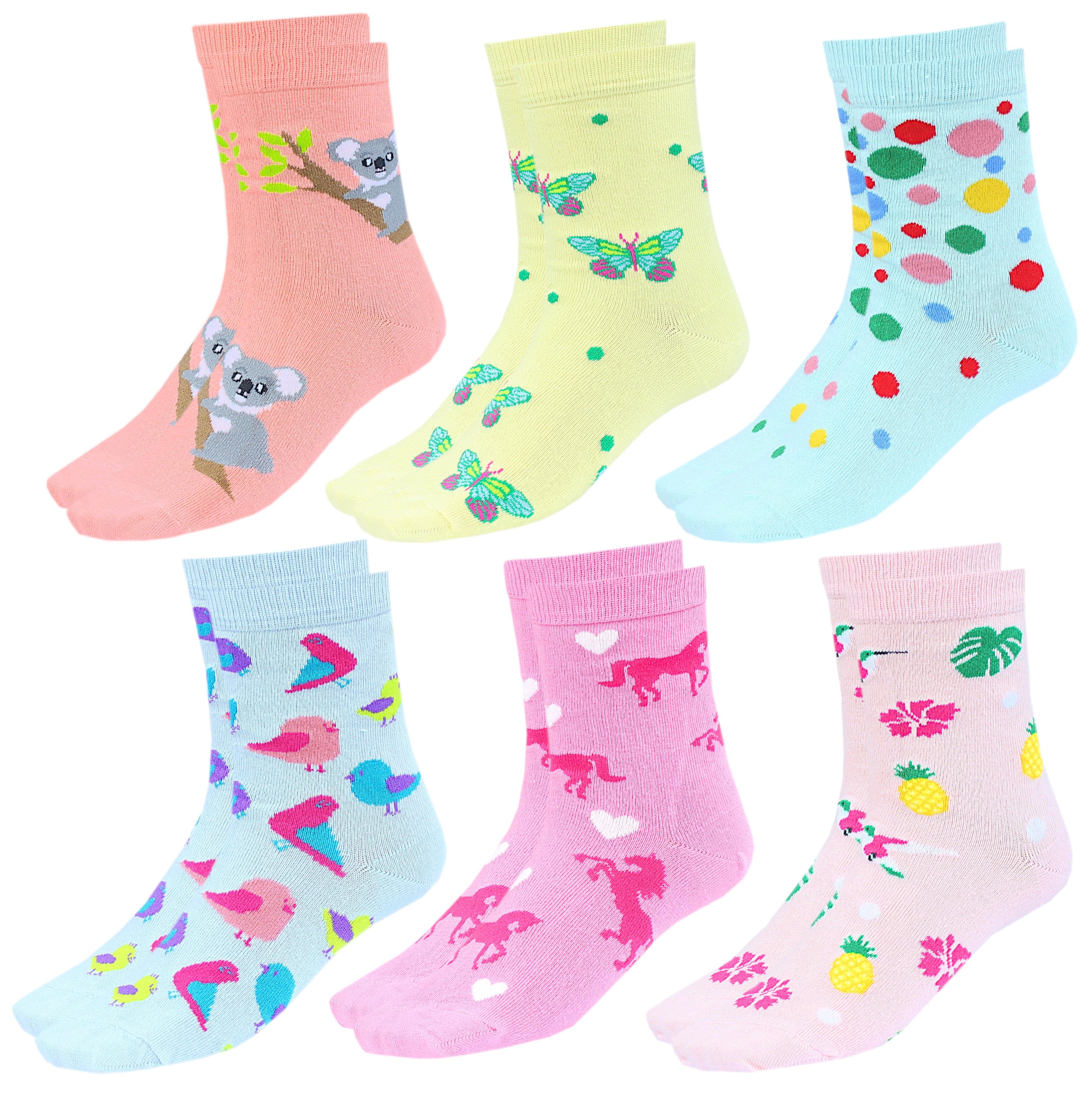 TupTam Freizeitsocken TupTam Kinder Socken Bunt Gemustert 6er Pack für Mädchen und Jungen Vogel Schmetterlinge Koala Rosa Blau Gelb Bunt | Socken